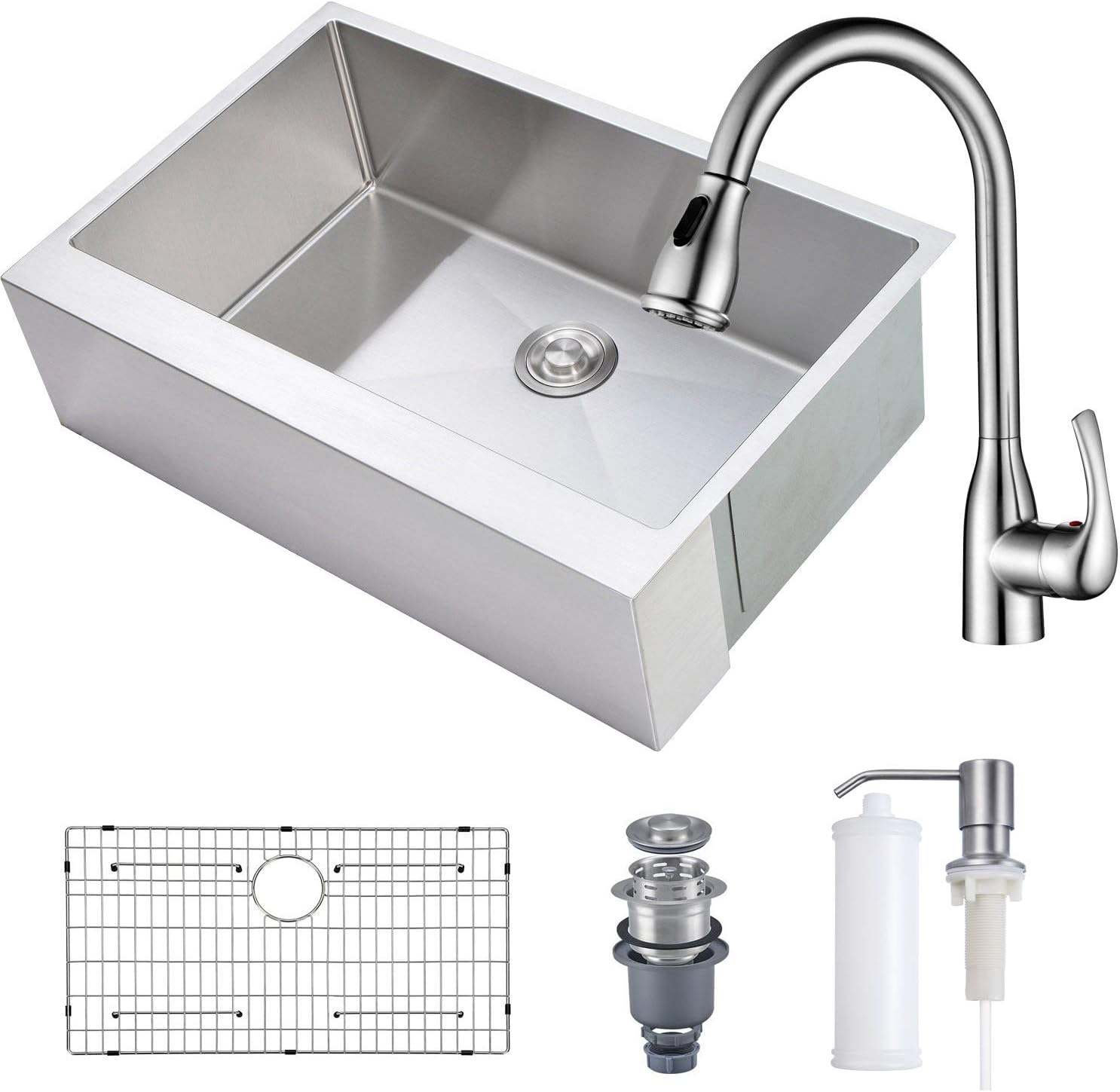 MOWA 33" Kitchen Sink and Faucet Combo, 16 Gauge Stainless Steel Single