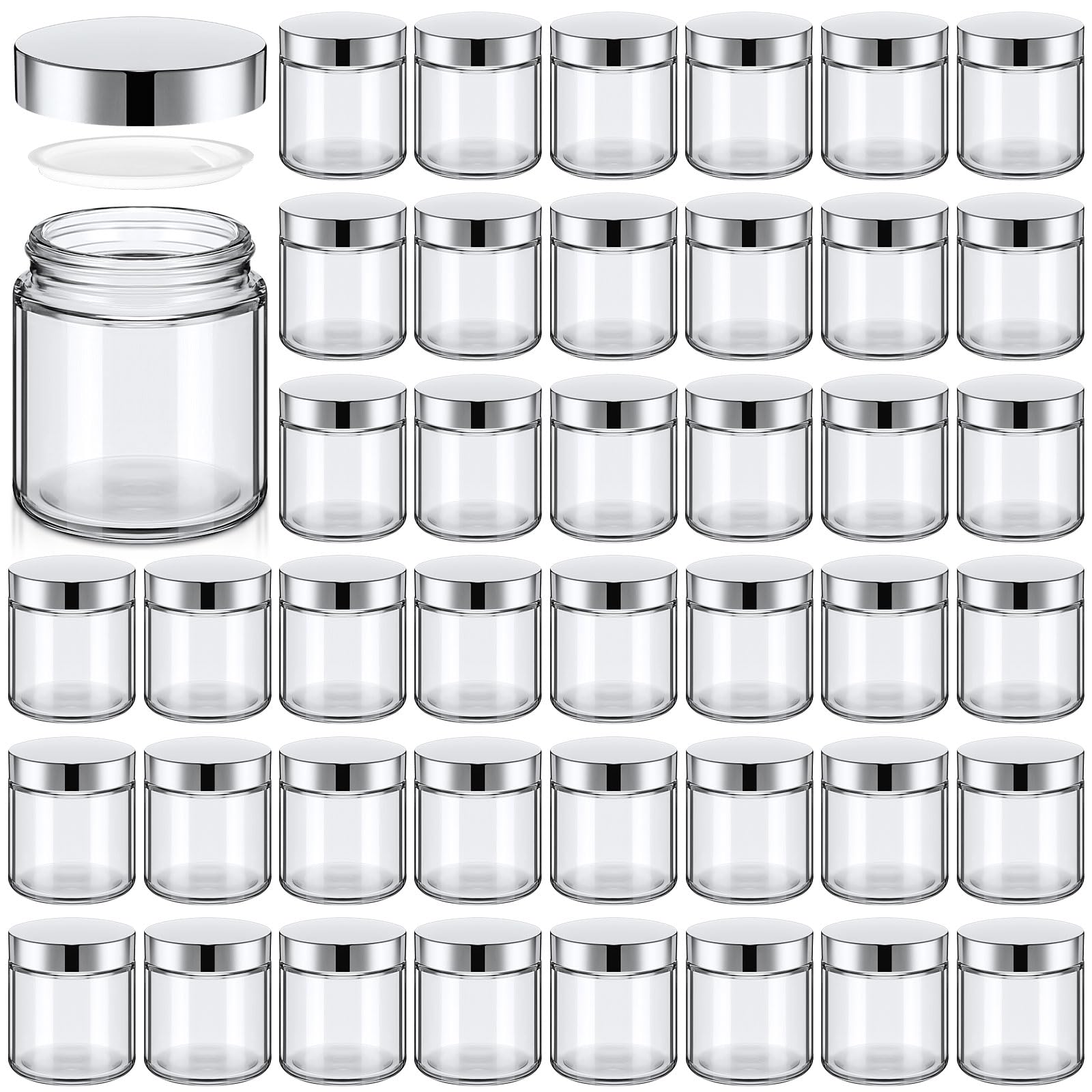 Norme 48 Pcs 4 oz Glass Jars with Lids Cosmetic Jars, Silver, Clear