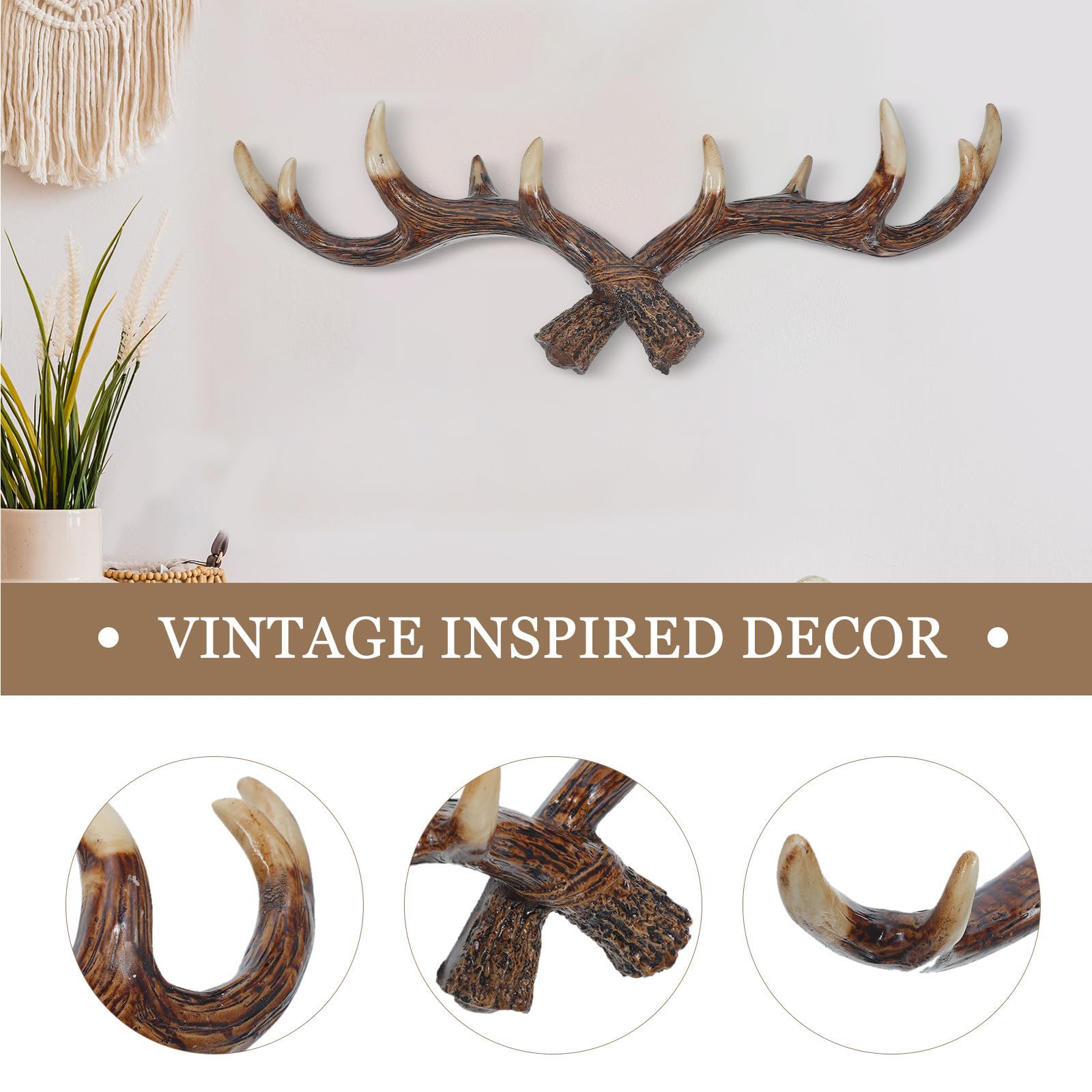 Perchero Montaje en Pared Forma de Astas de Ciervo de Resina Vintage para Colgar Toallas y Llaves Diseño Rústico para Baño y Entrada
