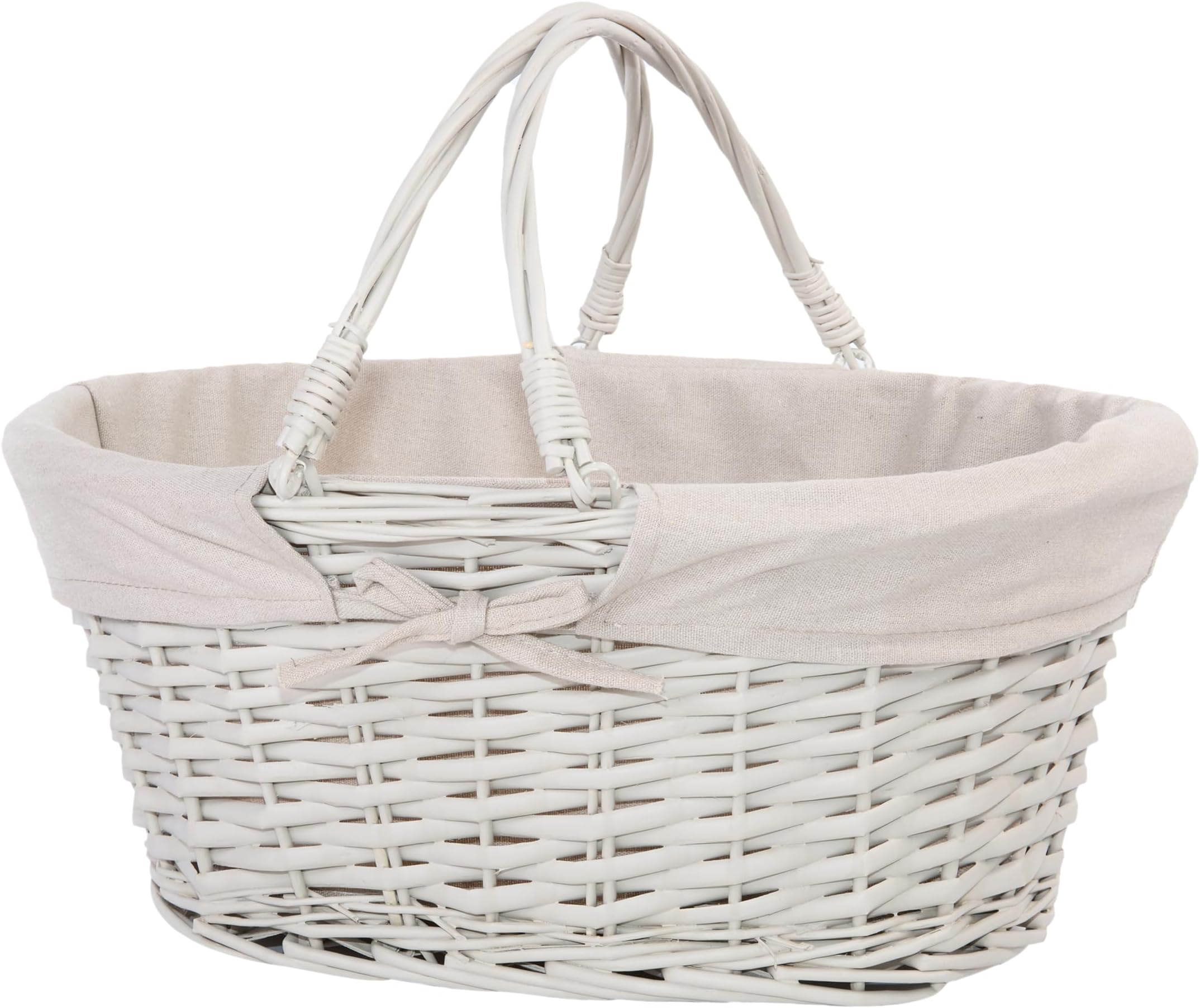 Foldable Handle Wicker Shopping Baskets Gift Hamper with Fabric Lining (Grey, Large)