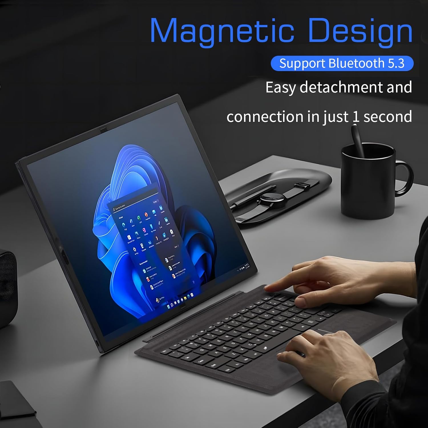 Junfire Detachable Keyboard for Microsoft Surface Pro 7 Plus/Pro7/6/5/4/3 – 7-Color Backlit Wireless Keyboard with Touchpad, 14 Shortcut Keys, 30H Battery – Magnetic & Slim Design, Black