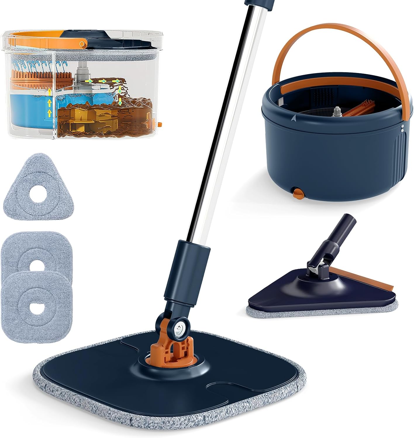 COSTWAY mop do mycia podłóg i system koszyka 4L płaski mop do podłóg z wyżłaczaniem obrotowa głowica 360 system separacji i 2 mikrofibrowe ręczniki system czyszczenia podłóg do stosowania na
