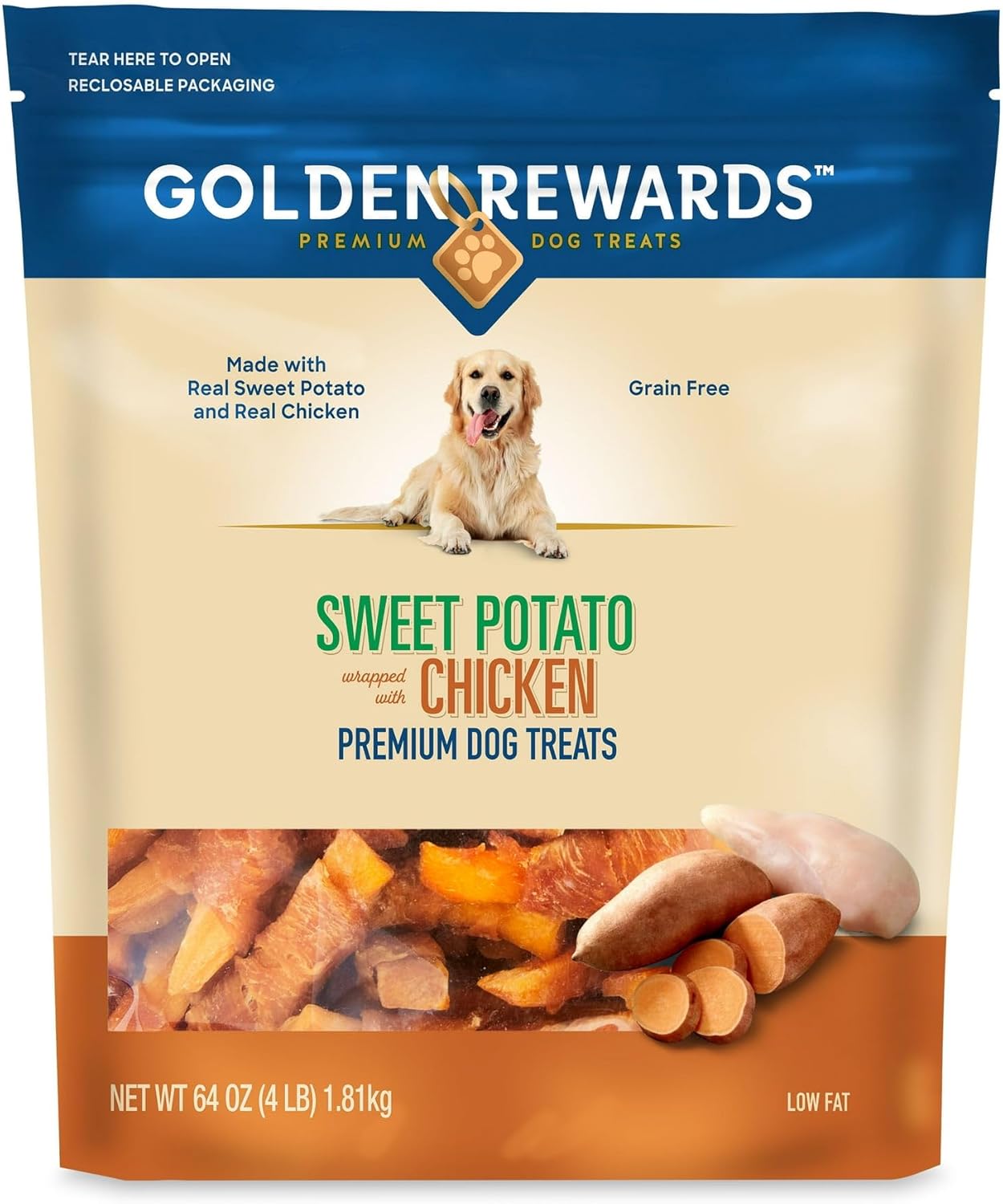 Sweet Potato Wrapped with Chicken Dog Treats, 64 oz, Made with Real Chicken Breast and Sweet Potato