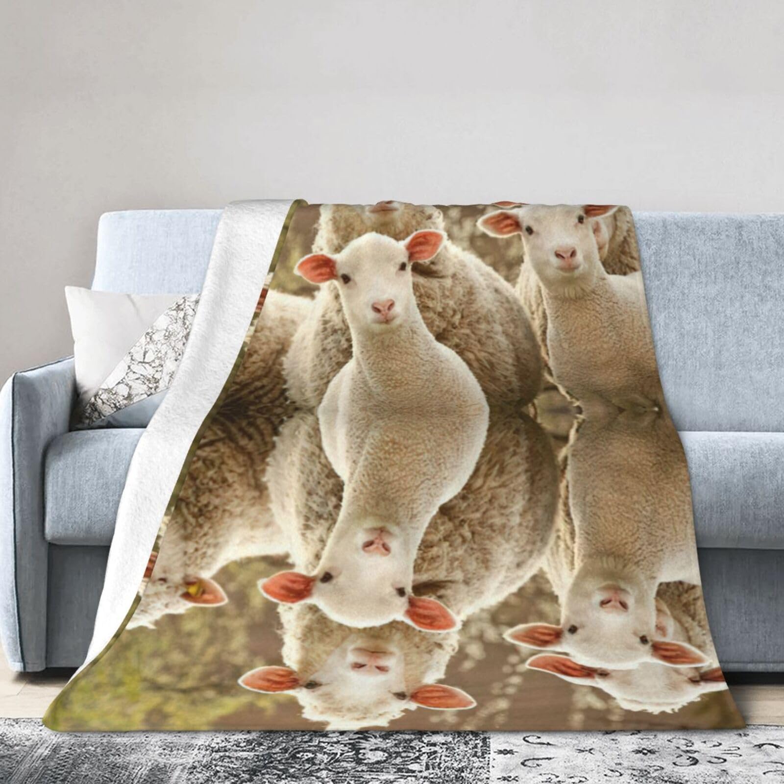 Uusnwaa Soft Cosy Fleece Warm Throw Sheep And Lambs Print Blanket