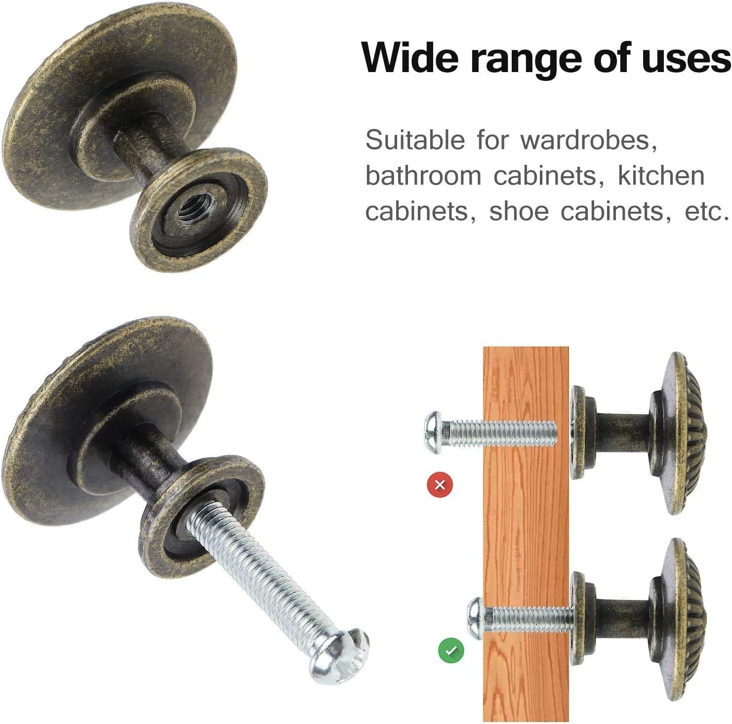 Ring Pull，Door Handles,Round Pull Knobs Handles, 10pcs Door Knob 30mm Round Kitchen Cabinet Knobs Pull Antique Floral Farm Dresser Drawer Pull Handles Hardware Cabinet Drawer for Closet Door (Color :
