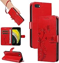 Magnetic Cover for iPhone SE 2022/2020/8/7/6 - PU Leather Book Case with Card Slots, Wallet, Red