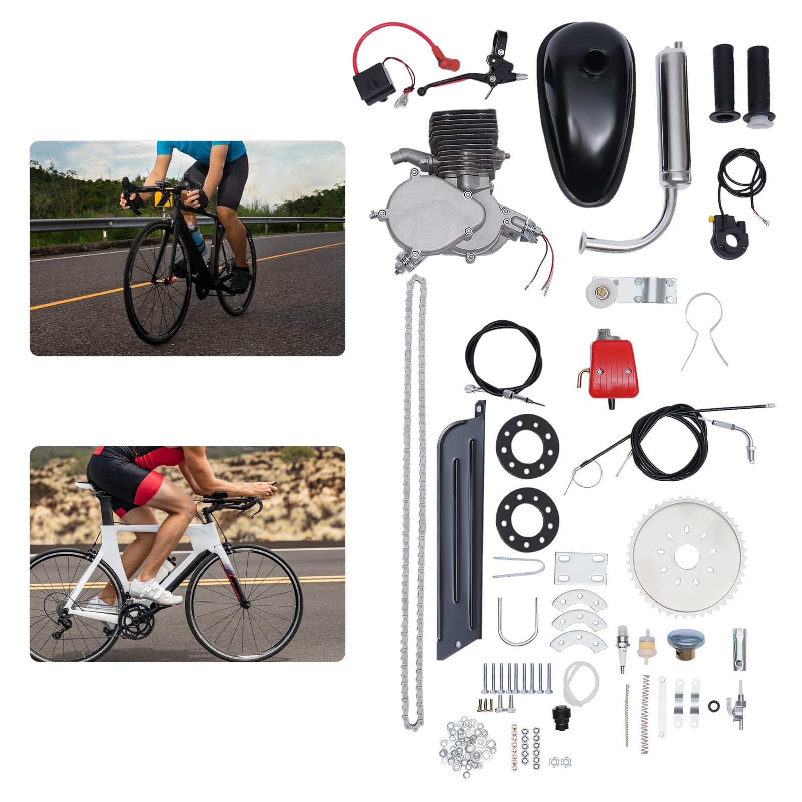 Kit de motor de bicicleta de 2 tiempos de 100 cc a gas, juego completo de encendido CDI para la mayoría de bicicletas de 66 cm o 71.1 cm con marcos en forma de V y marcos vacíos triangulares