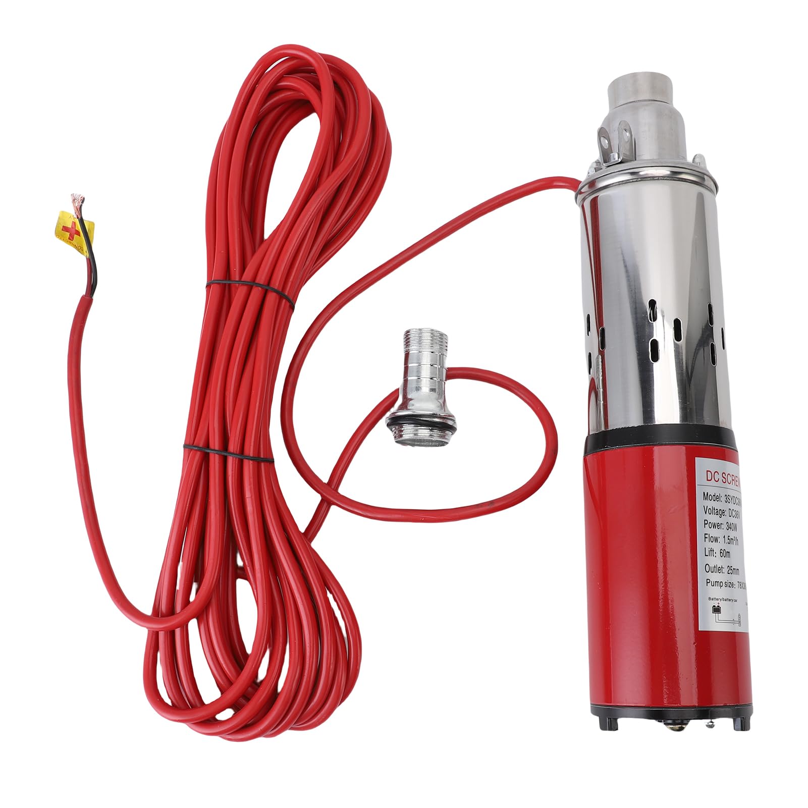 Jeffergarden Bomba Solar de Pozo Profundo, Bomba de Agua Sumergible de Acero Inoxidable de 340 W con Sellos de Goma PTFE y Motor Totalmente de Cobre, para Entrada de Agua de Río, Riego de