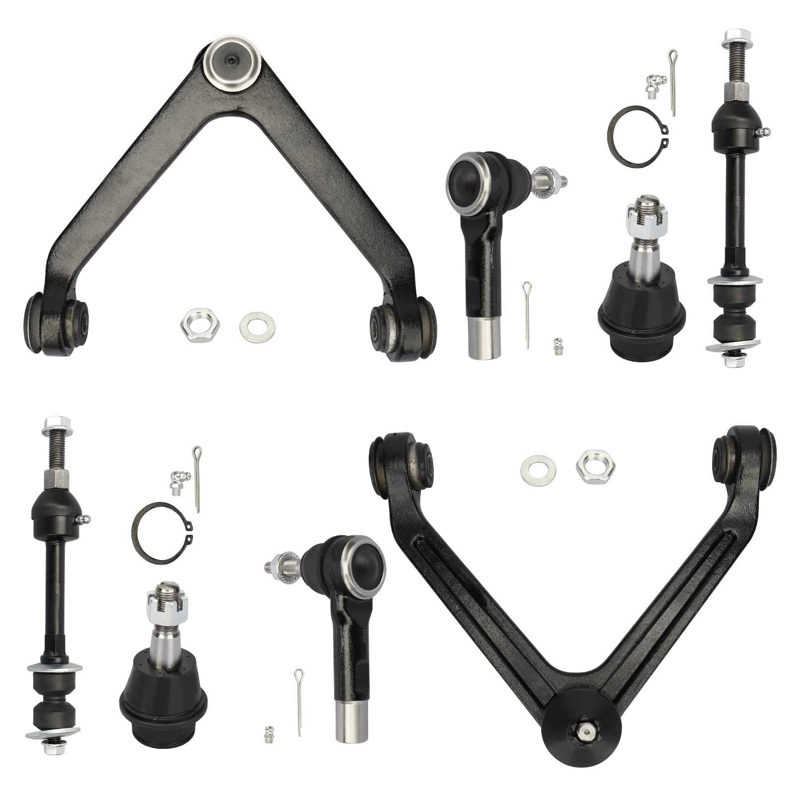 BRTEC 2WD 5-Lug Front Upper Control Arms w/Ball Joints + Sway Bars Outer Tie Rods for 2002 2003 2004 2005 for Dodge Ram 1500 Upper Control Arms Kits 8pc Set