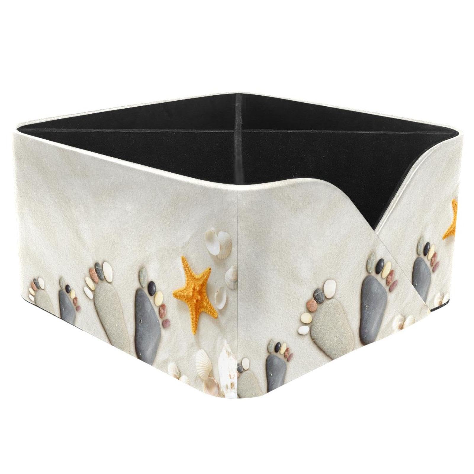 KengjuTesu Seaside Pebbles Footprints Desktop Organizer Pen Holder, Rectangular Pencil Cup for Office, Study and Makeup Stations