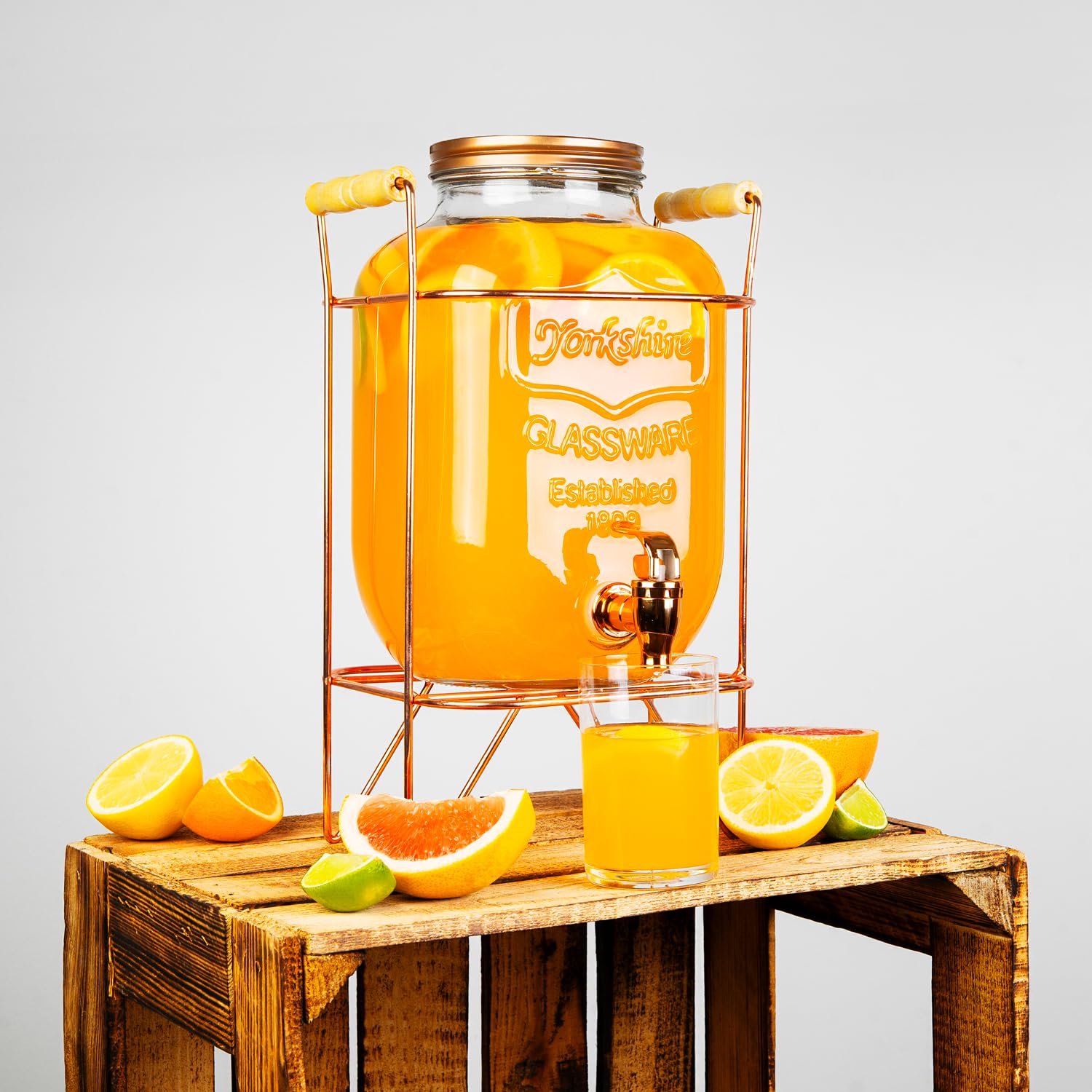 Distribuidor de Bebidas con Grifo Antigoteo - Dispensador de Bebidas de Agua de Vidrio con Soporte y Tapa - Distribuidor de Limonada de 5 litros