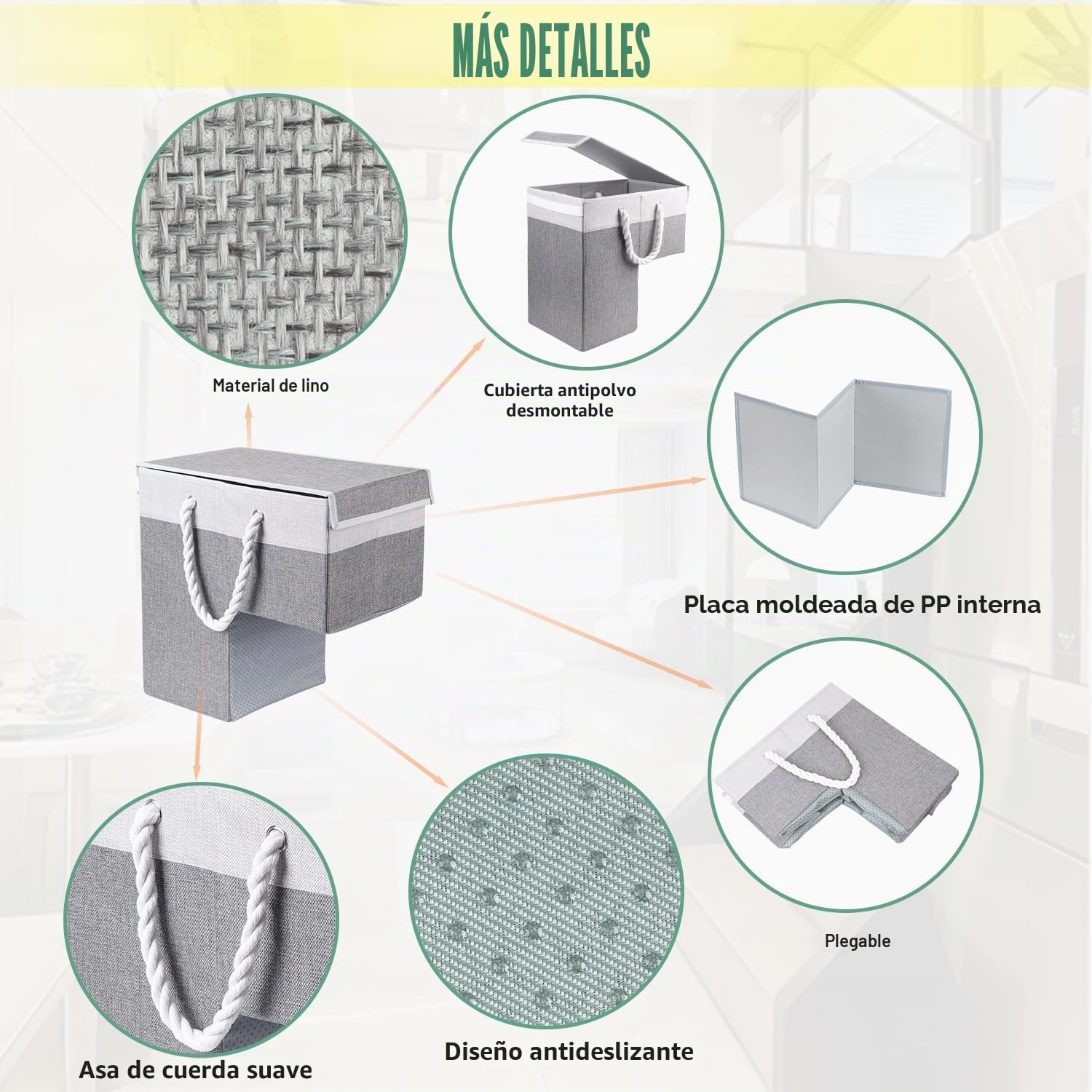 Cesta plegable para escalones, cesta de lino, bandeja para la colada con asa y tapa, bolsa antideslizante para escaleras, cesta para la colada, ahorro de espacio, organizador de fieltro para