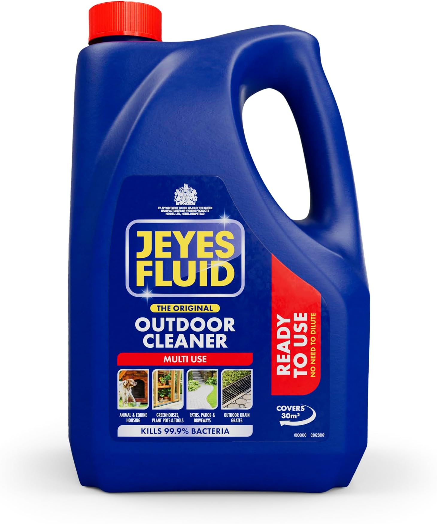 Jeyes Fluid Ready-To-Use Outdoor Cleaner & Disinfectant for Paths, Patios, Driveways & Pet Housing, Blue, 4 Litre