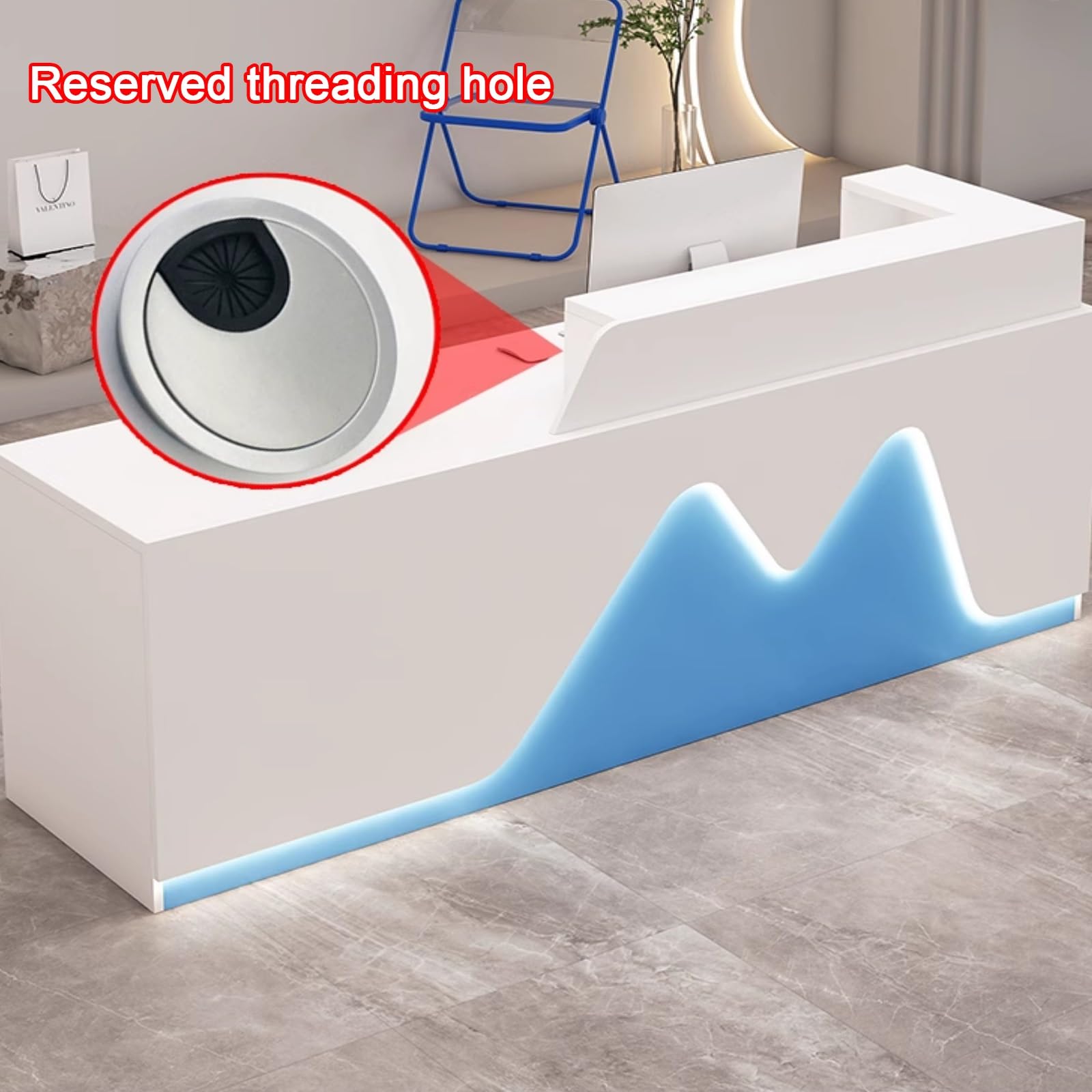 Genérico Mostrador de recepción Moderno de 140 cm con iluminación LED y cajón con Cerradura, Elegante diseño en Blanco y Gris para Salones de Belleza, Tiendas y áreas de