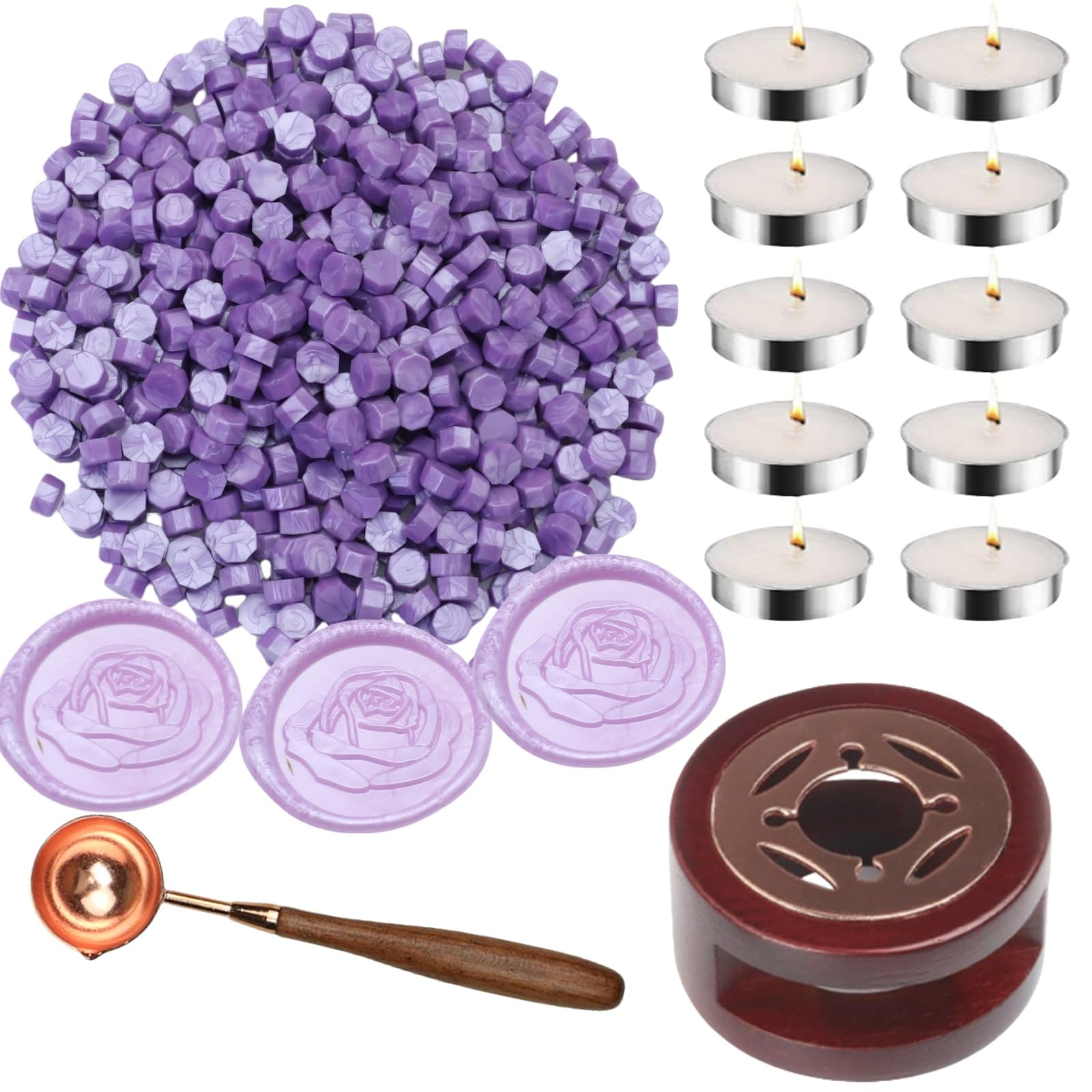 Sealing Wax Beads Kit, Atopbb 300pcs Mixed Red Color Wax Seal Beads, 1pcs Wooden WaxSeal Warmer