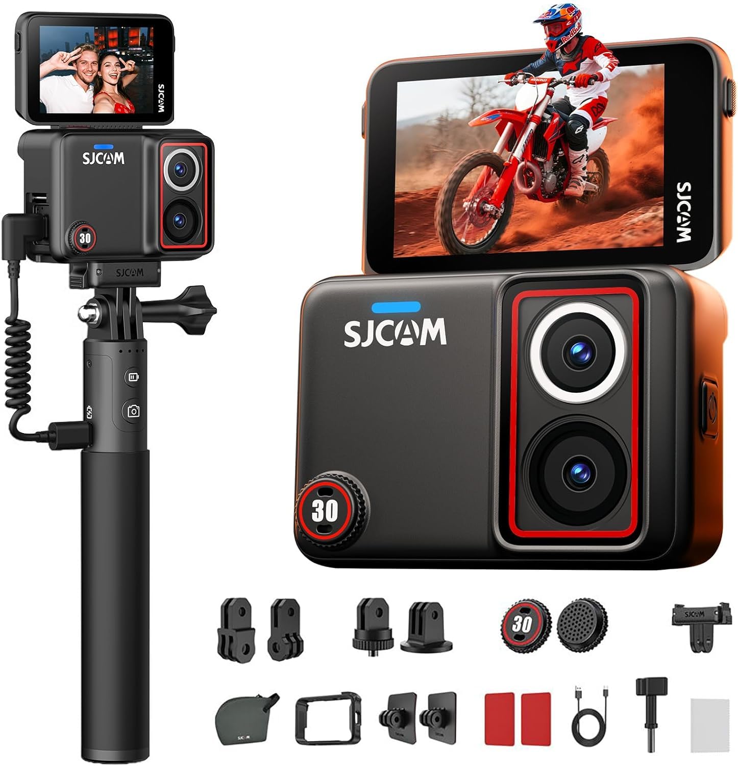 SJCAM SJ30 Action Cam 8K 20FPS 4K 60FPS, Vlog Camera per Creator, Batteria 7 Ore, Display Flip 2.51", Doppio Obiettivo Starlight, 8X Zoom, Impermeabile 5m, per Viaggi, Moto, Trekking e Outdoor