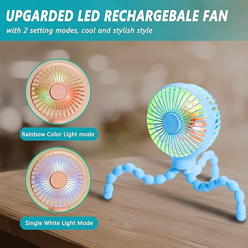 Miniatura 6 de YKLWORLD Mini ventilador de cochecito, ventilador portátil de mano con trípode flexible, ventilador de escritorio personal alimentado por USB o