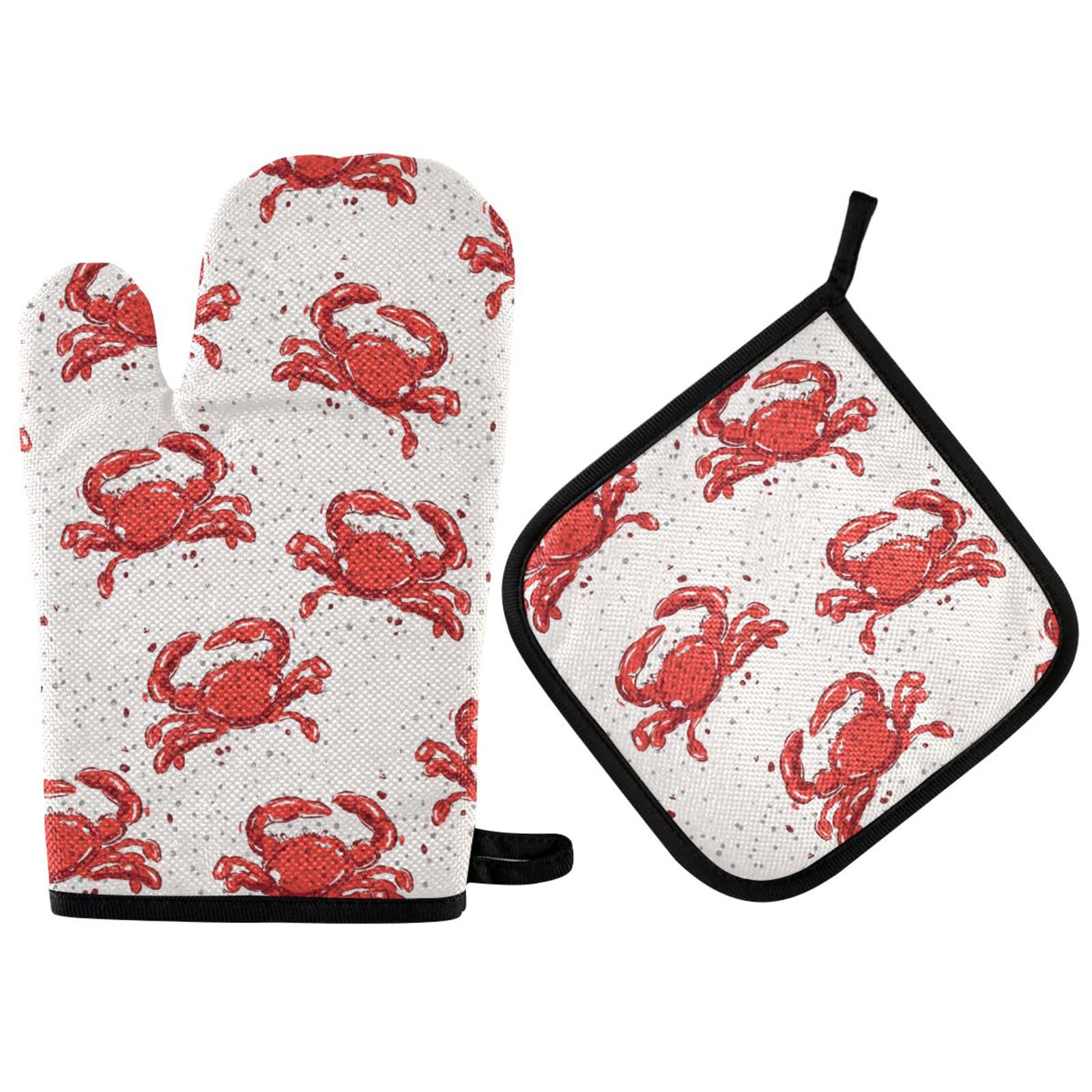 ZZXXB Crab Pattern Oven Mitts and Pot Holders Set of 2 Heat Resistant Non-Slip Kitchen Gloves for Cooking Baking Barbecue Grilling