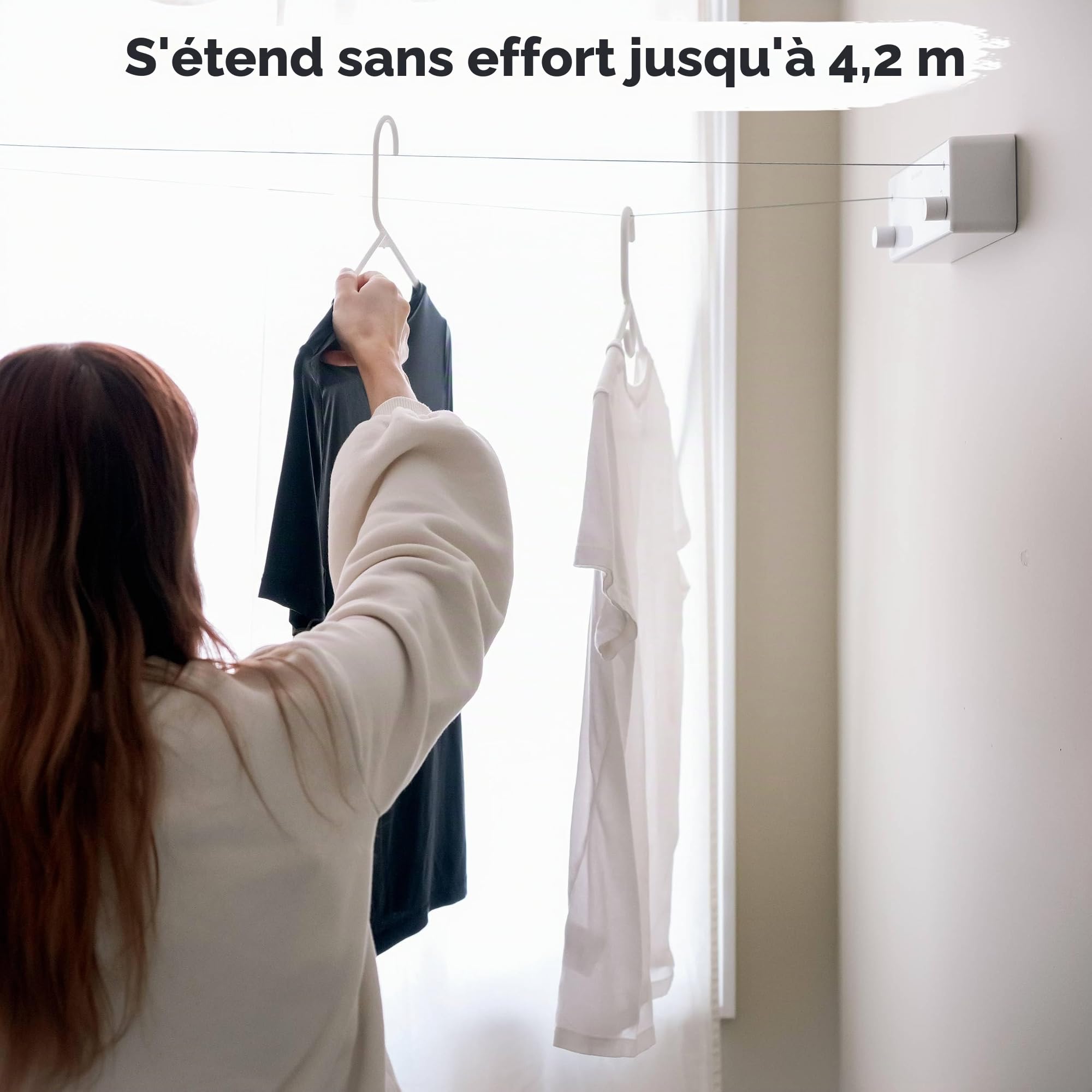 GorillaLine Corde à Linge rétractable pour intérieur et extérieur – Corde à Linge Robuste – Séchoir Mural – Séchage à l'air Libre