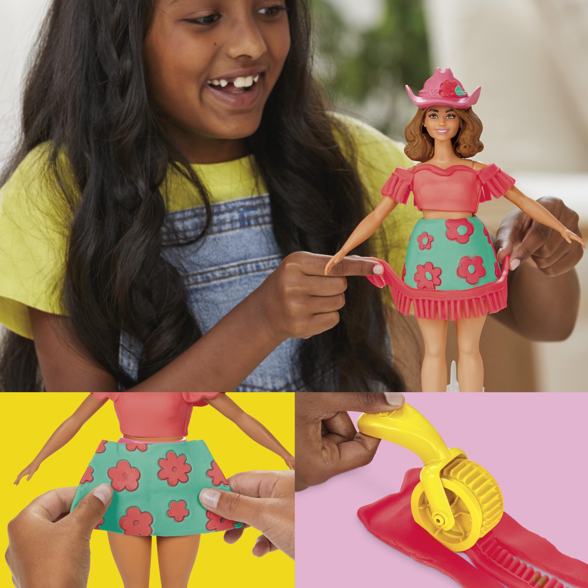 Play-Doh Barbie Florals and Fringe Doll Set, Pink, Compacto y manejable para niños - Image 4