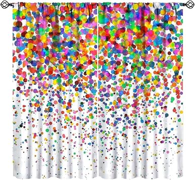Colorful Polka Dot Curtains, Abstract Geometric Confetti Falling Rainbow Geometry Bright Print Window Treatments for Wedding Festival Party Kids Bedroom Living Room 42x63in No Blackout