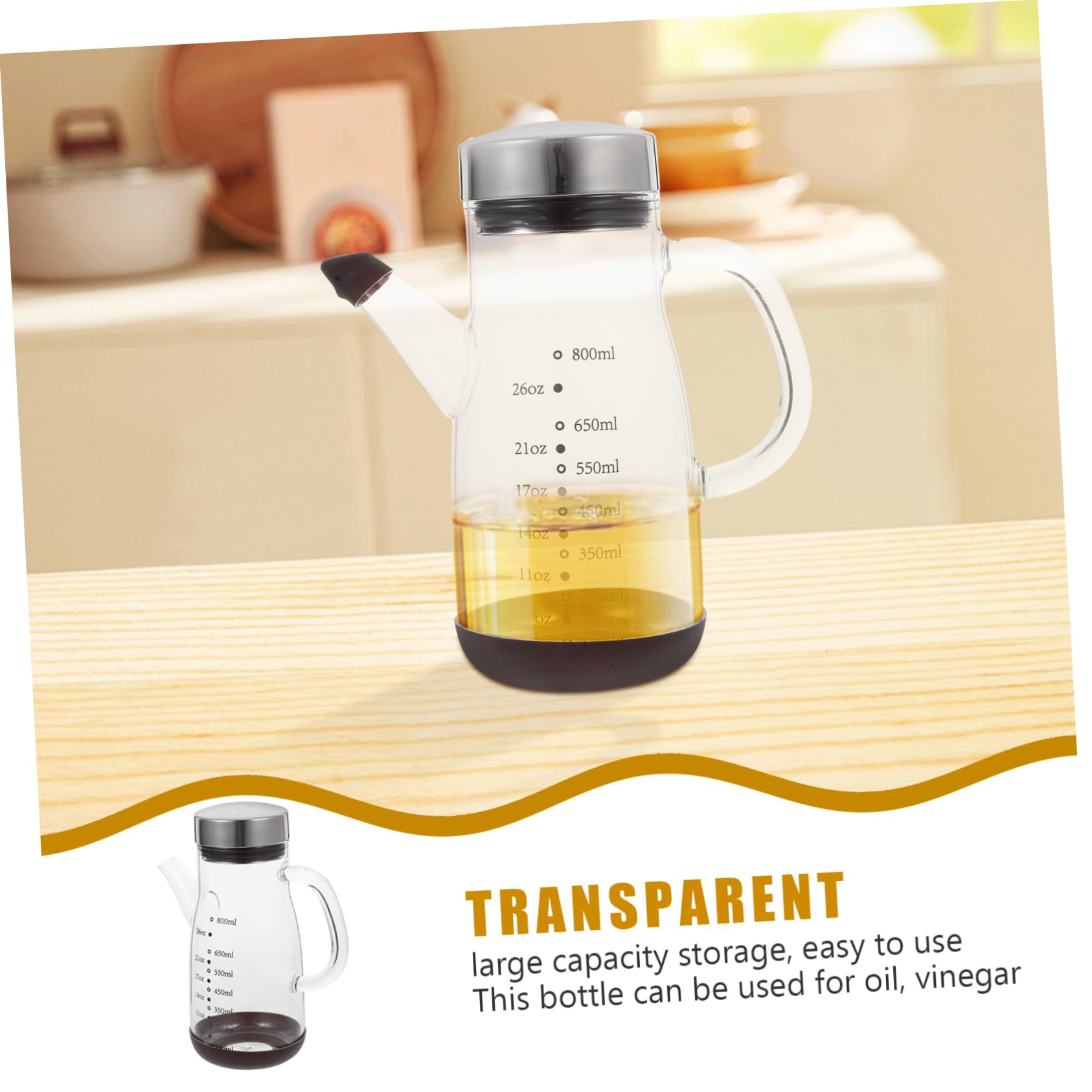 Oliera in Vetro Grande Capacità Acciaio Inox e Silicone | Contenitore per Olio da Cucina, Recipiente Salvagoccia, Bottiglia Pratica per Uso Quotidiano