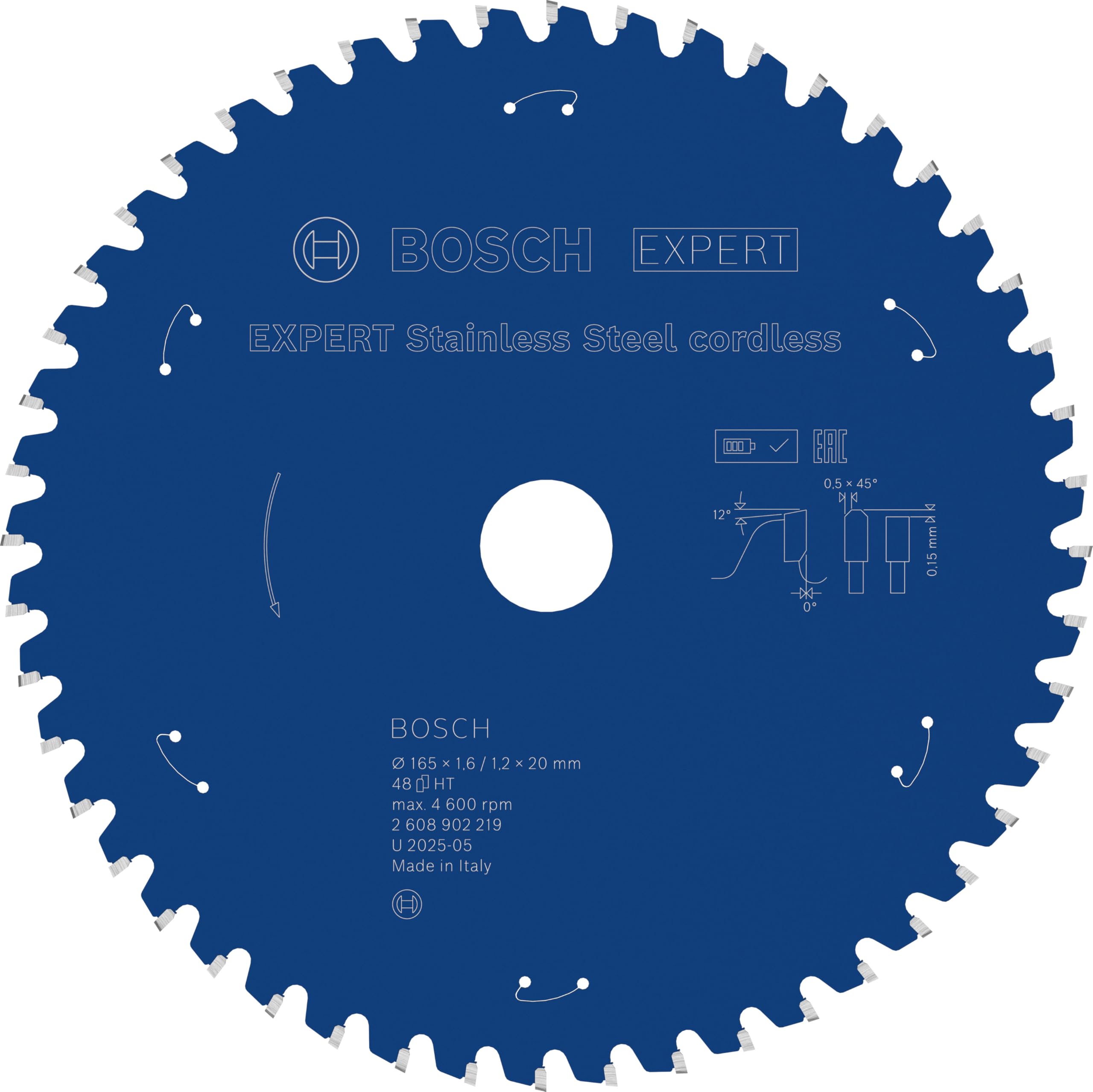 Bosch 1x Lama per sega circolare EXPERT Stainless Steel cordless per frese a secco (per Acciaio inossidabile, Ø mm, Professional Accessorio Corona a secco a batteria portatile)