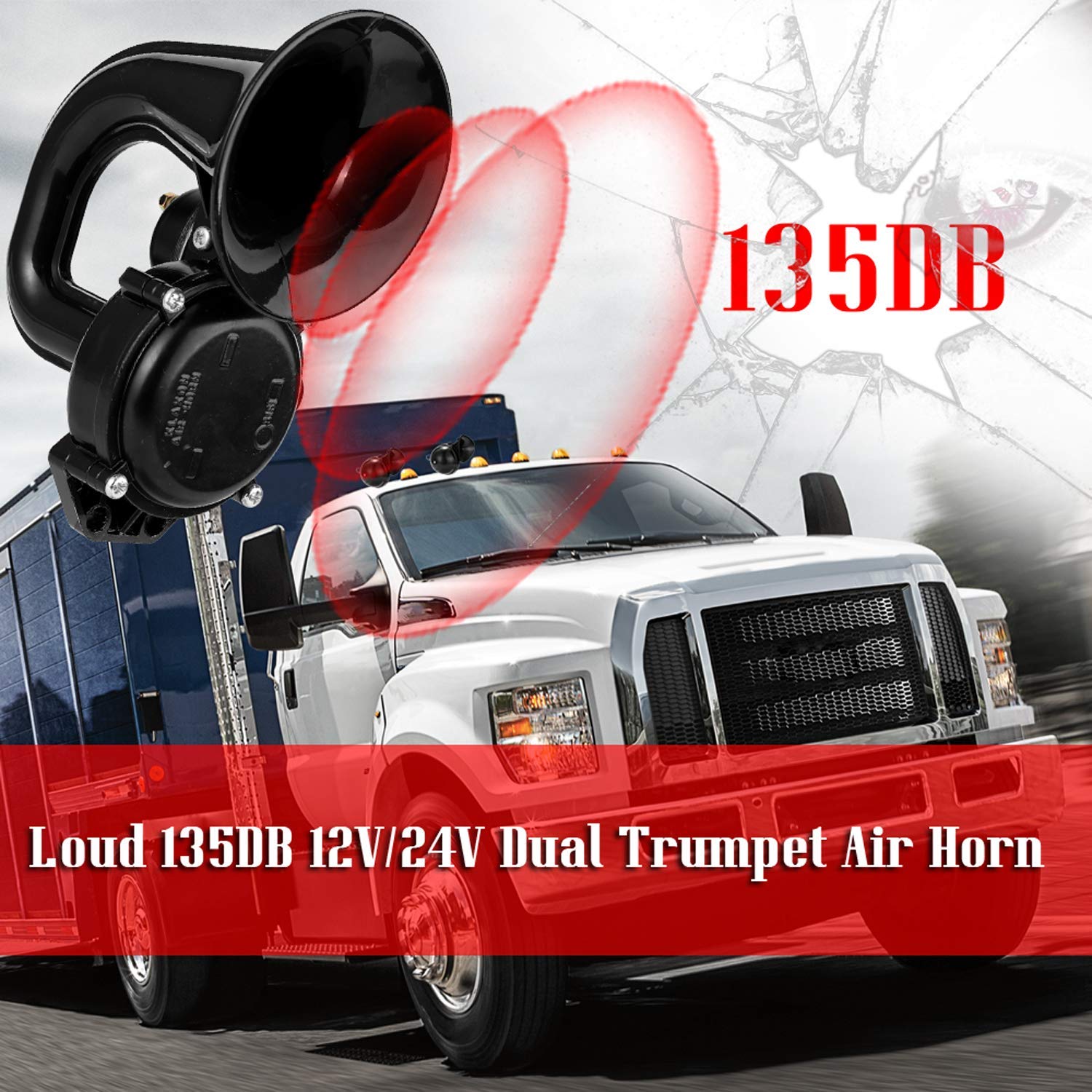 Tromba Ad Alto Volume per Camion 135 DB 12/24 V Tromba Ad Alto Volume con Valvola Elettrica, Piatta per Camion Auto