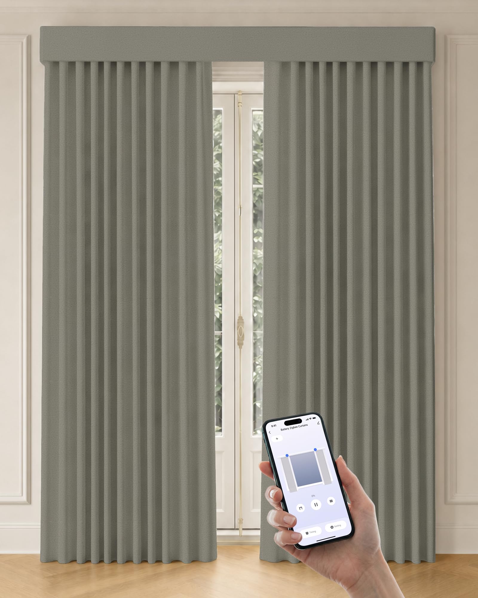 Graywind Motorized Curtains with Track, Room Darkening Smart Curtains, Hardwired Curtains Compatible with Alexa Google Home Remote Control for Large Windows, Custom Drapes Up to 220", Echo (Ash)