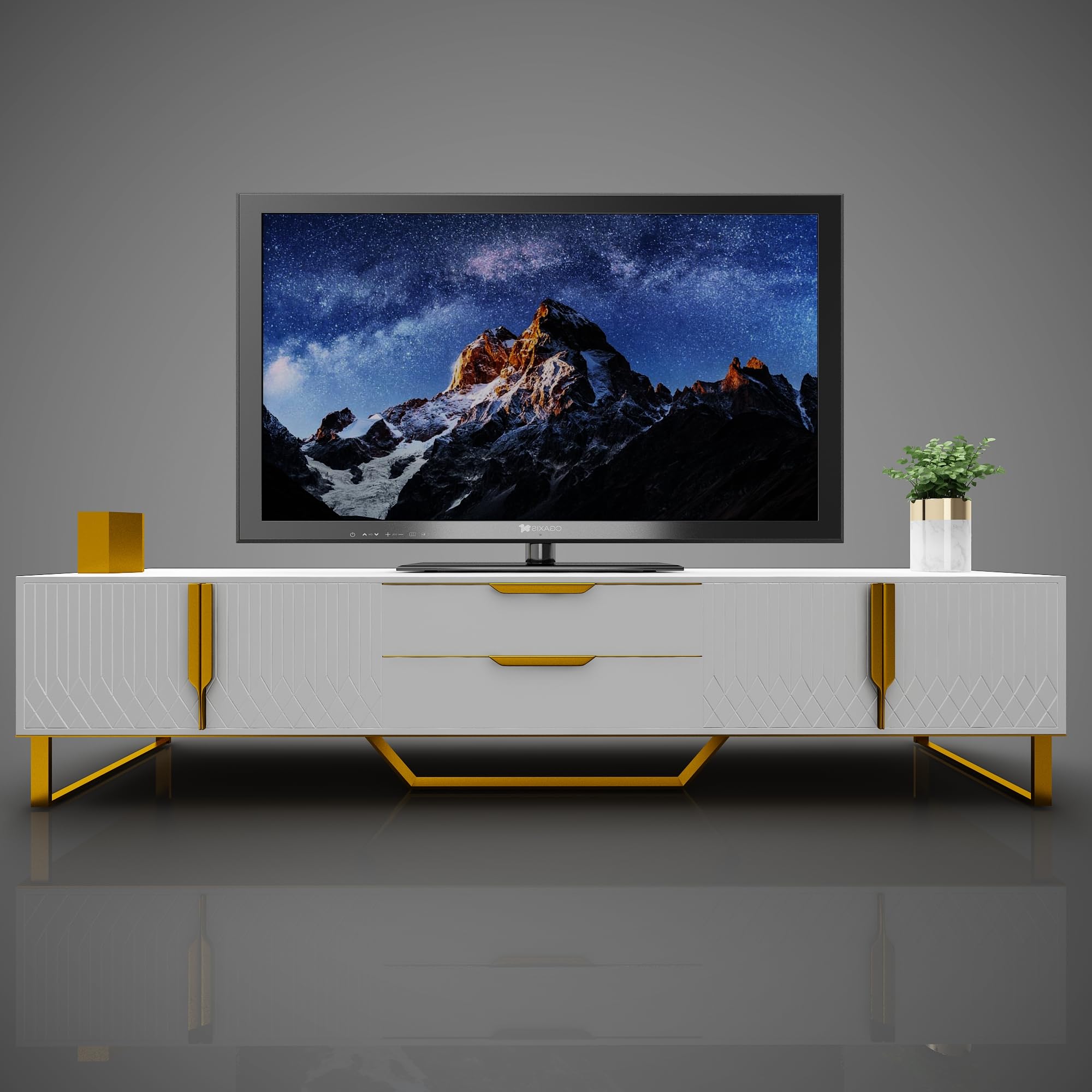 JIJIWANG Modern Entertainment Center for TVs up to 75 Inch,Luxury TV Console with Golden Legs, Media Console Cabinet TV Stand with Drawers for Living