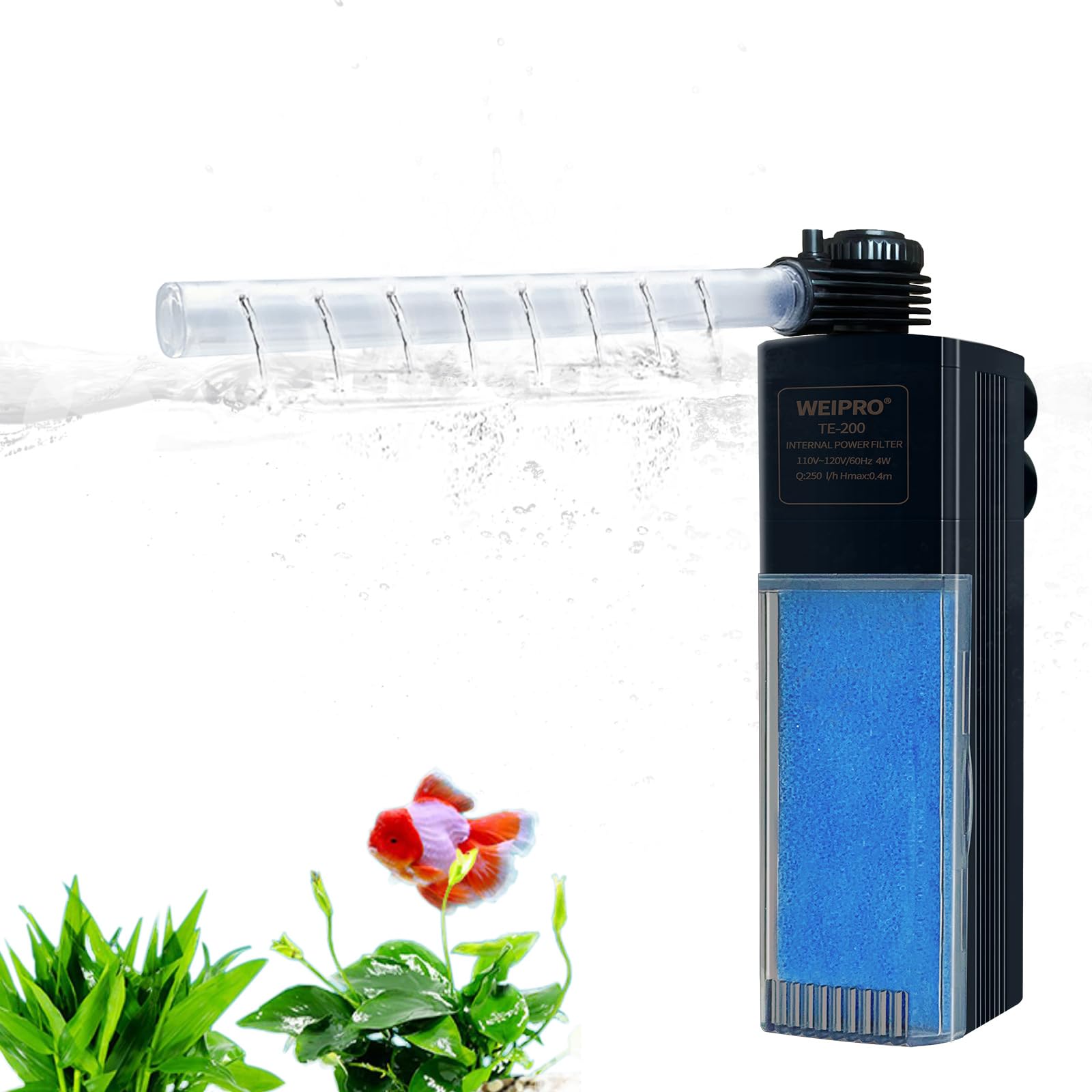 WeiproInternal Fish Tank Filter,Small Aquarium Filter.Strong Suction, 10W Adjustable Submersible Aquarium Filter Pump for Tank (TE200)