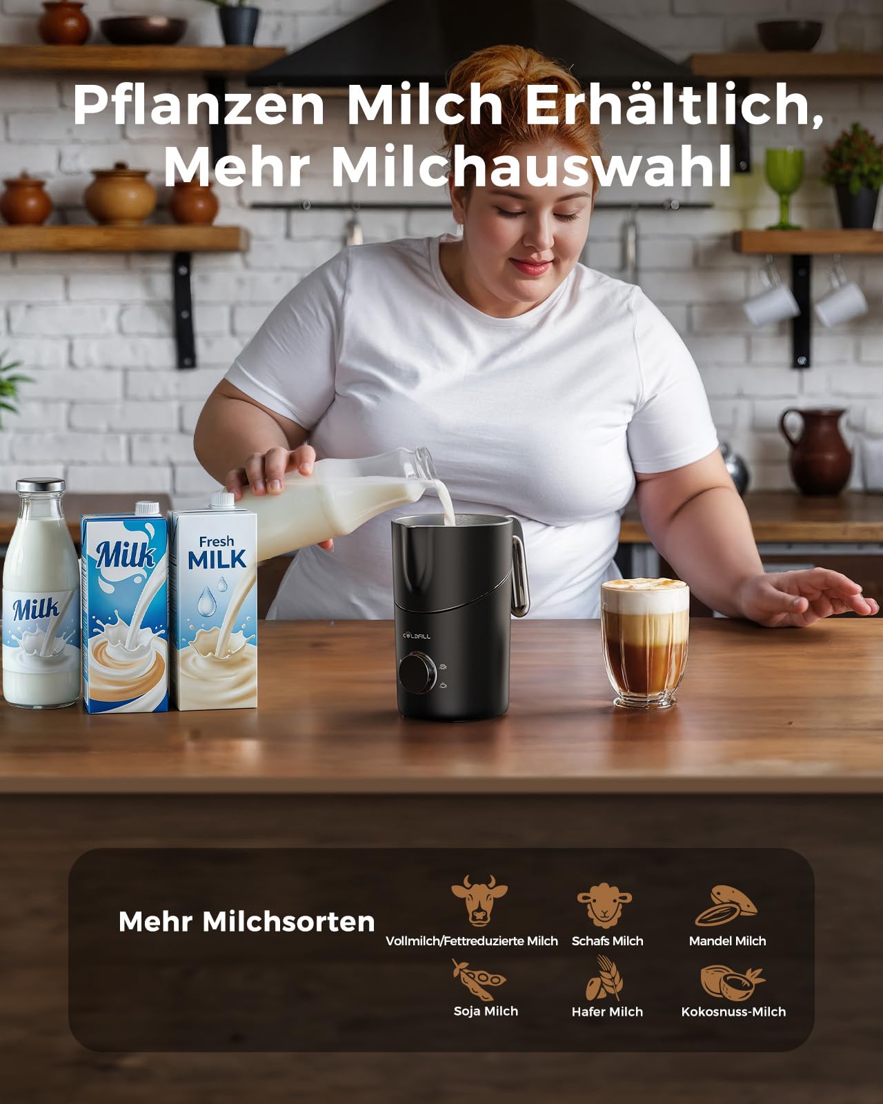 Milchaufschäumer Elektrisch 8-in-1, Automatischer Milchschäumer 400ml für Heiße & Kalte Schäume, Spülmaschinengeeignet, Abnehmbares, Leise, für Latte, Cappuccino, Sojamilch, Hafermilch