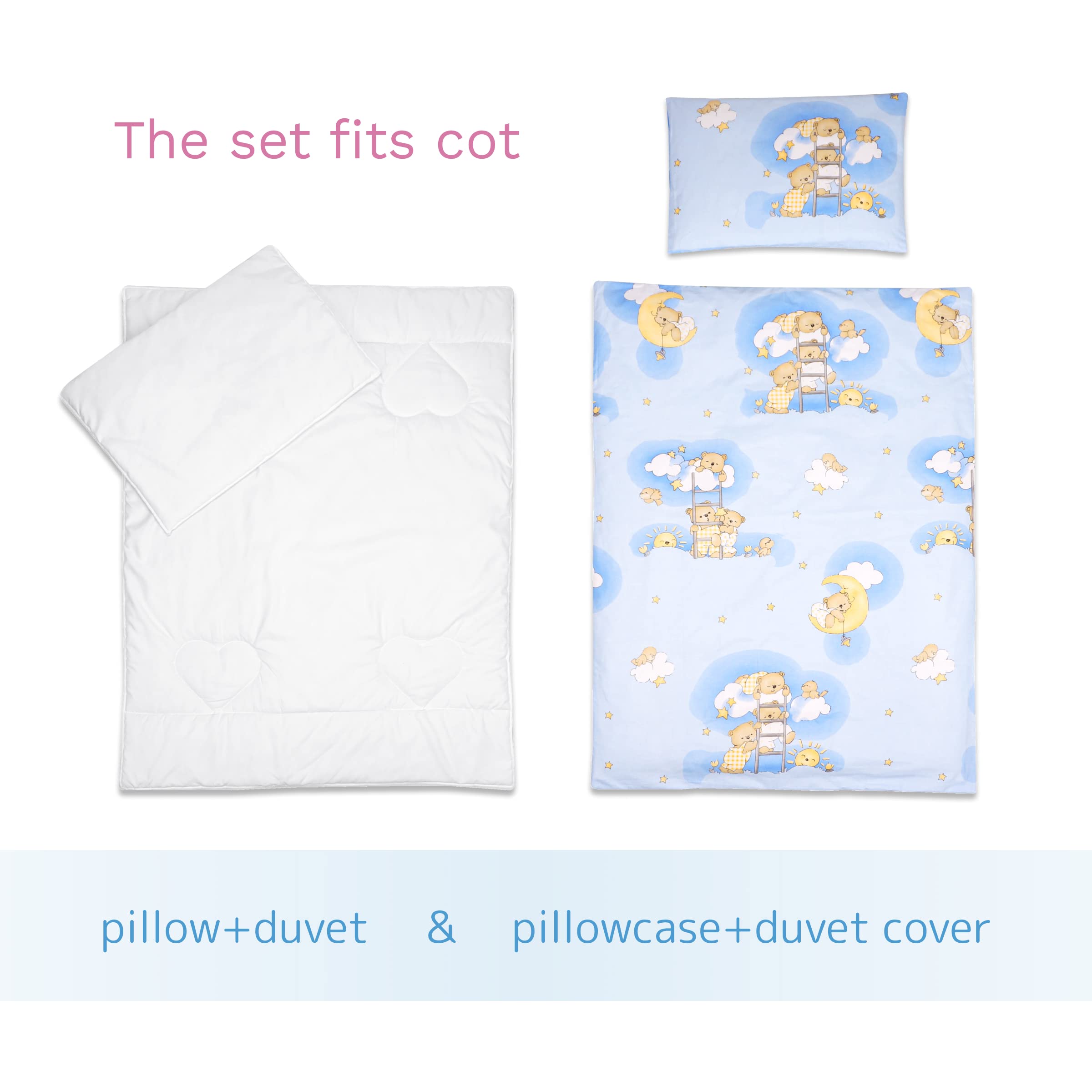 Baby Comfort Juego de Cama para Cuna 4 Piezas edredón y Funda nórdica 120x90 cm con Almohada y Funda de Almohada - diseño 4 (12 Meses+)