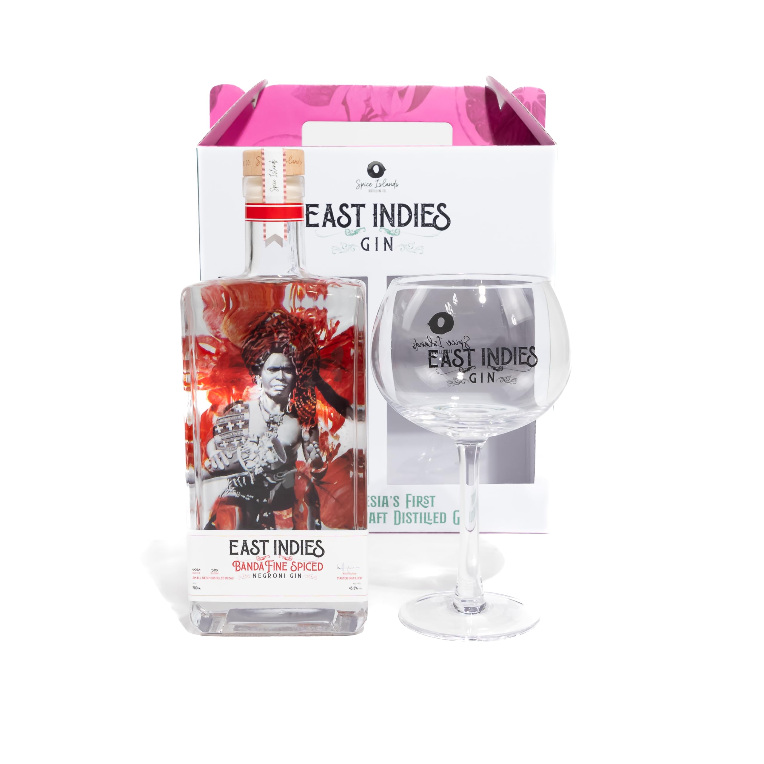 East Indies Banda Spiced Negroni Gin Geschenkset – Exklusiver Gin mit stilvollem Ballon Glas in hochwertiger Geschenkbox (1 x 0,7l)