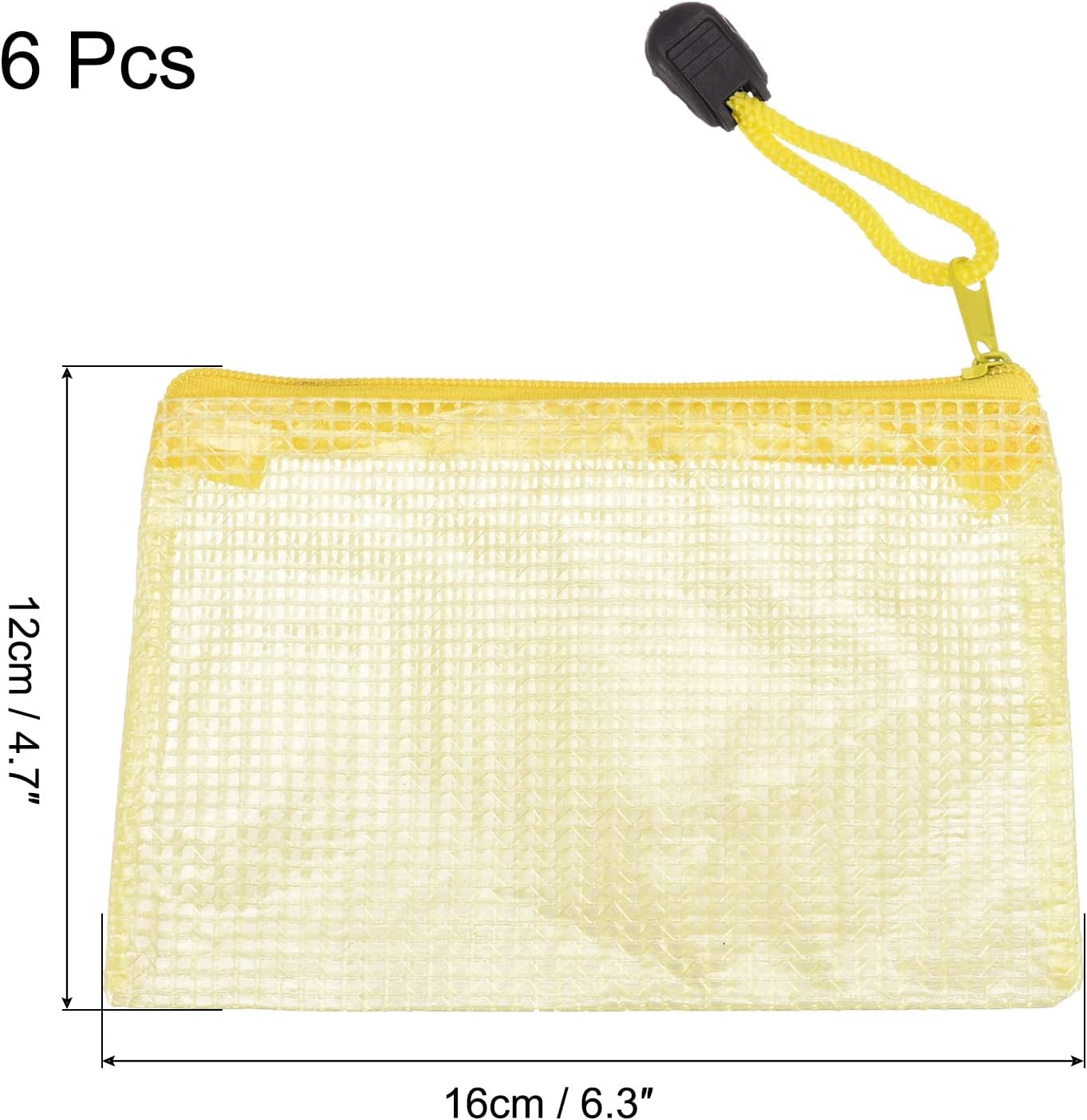 MECCANIXITY Mesh Zipper Bags, A6 Size File Document Pockets Bill Pouch Folders for Office Home Supply, Yellow Pack of 6