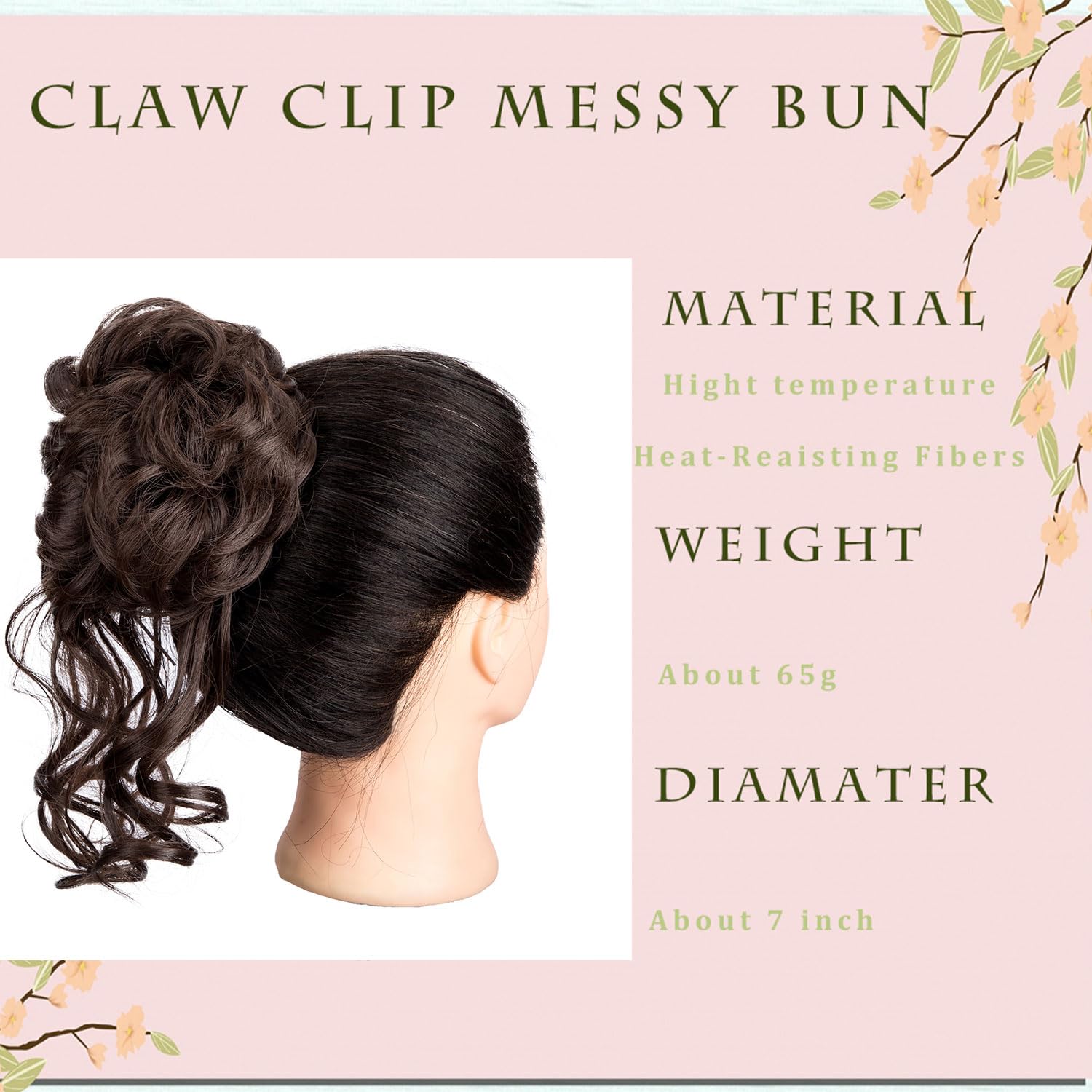 Claw Clip Messy Bun Hair Piece Tousled Updo Hair Buns Extension Elastic Hair Band Hair Pieces Curly Scrunchie For Women (Dark Brown) - Image 2