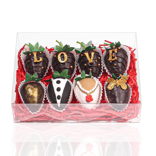 TEMLQPACK 50 pcs 8x6x2 Inches Full Clear Chocolate Covered Strawberries,