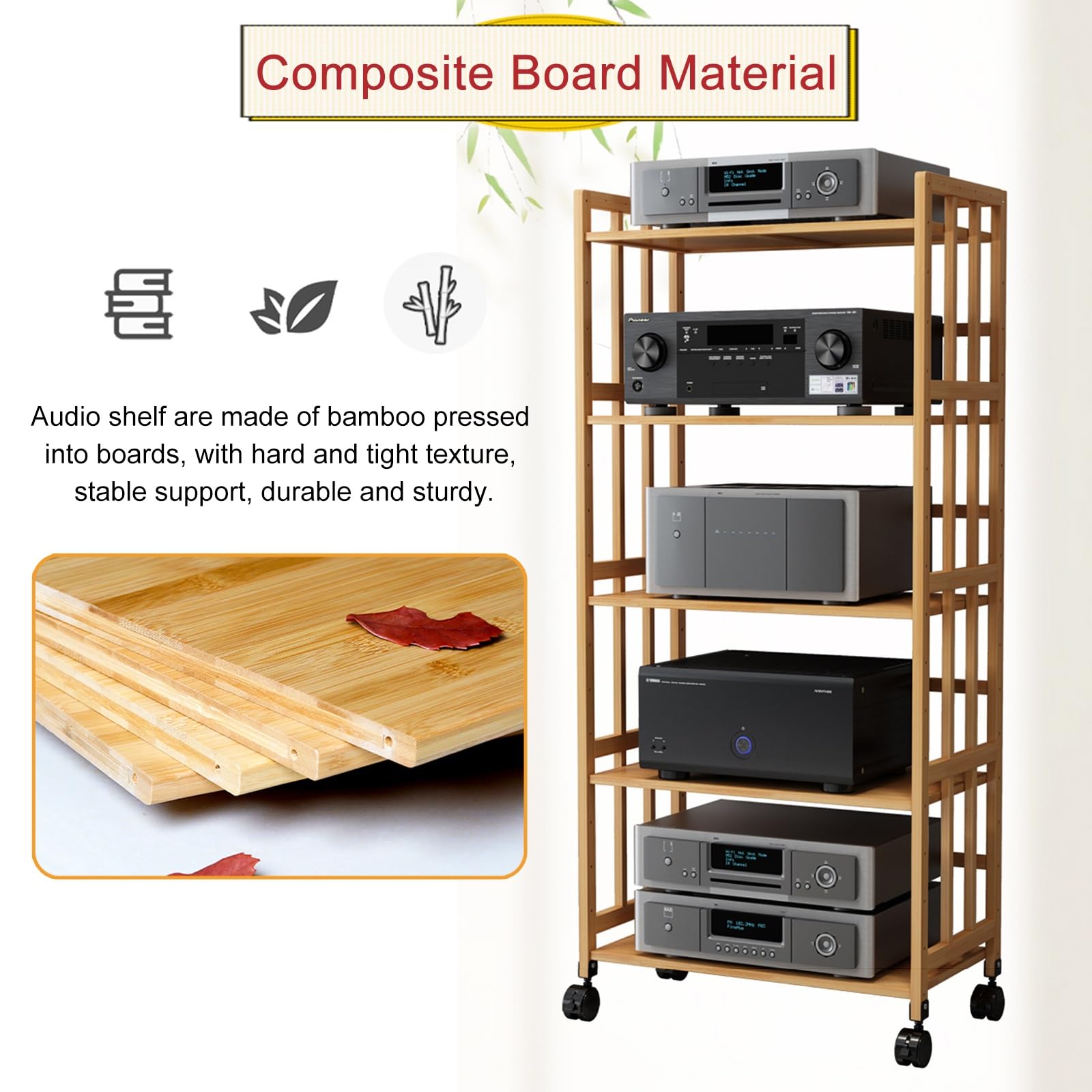 Console regolabile in legno con supporto girevole e ripiano a 2 ripiani per soggiorno/ufficio - Supporto TV e supporto per musicisti da 50-80 cm, perfetto per gli amanti della musica