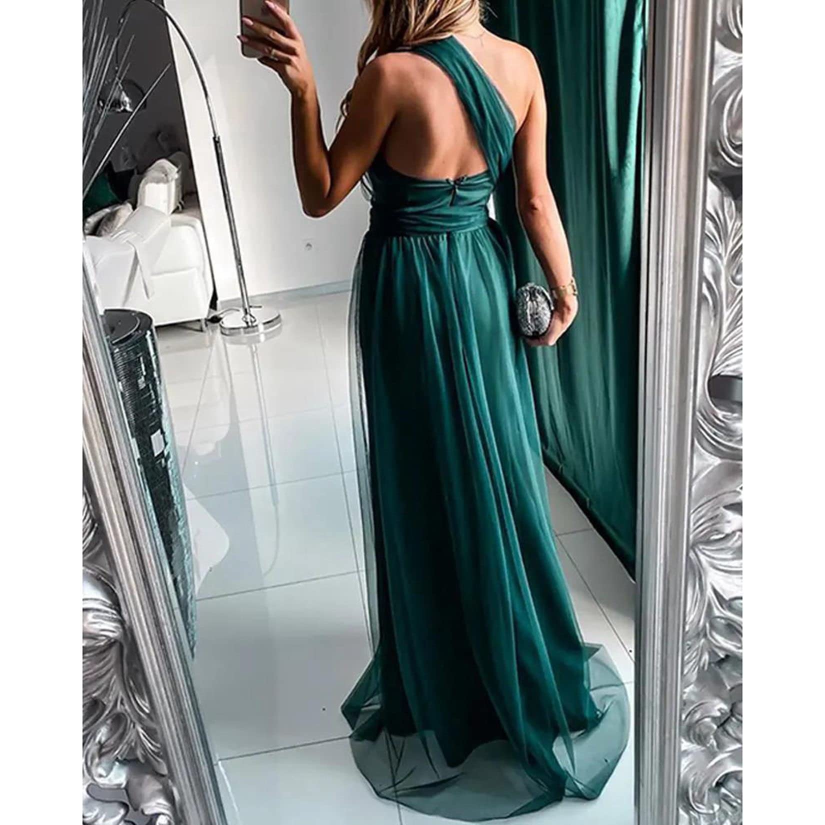 Abito da Sera da Donna Solido Colore A Una Spalla Maxi Abito da Damigella d'Onore Abito da