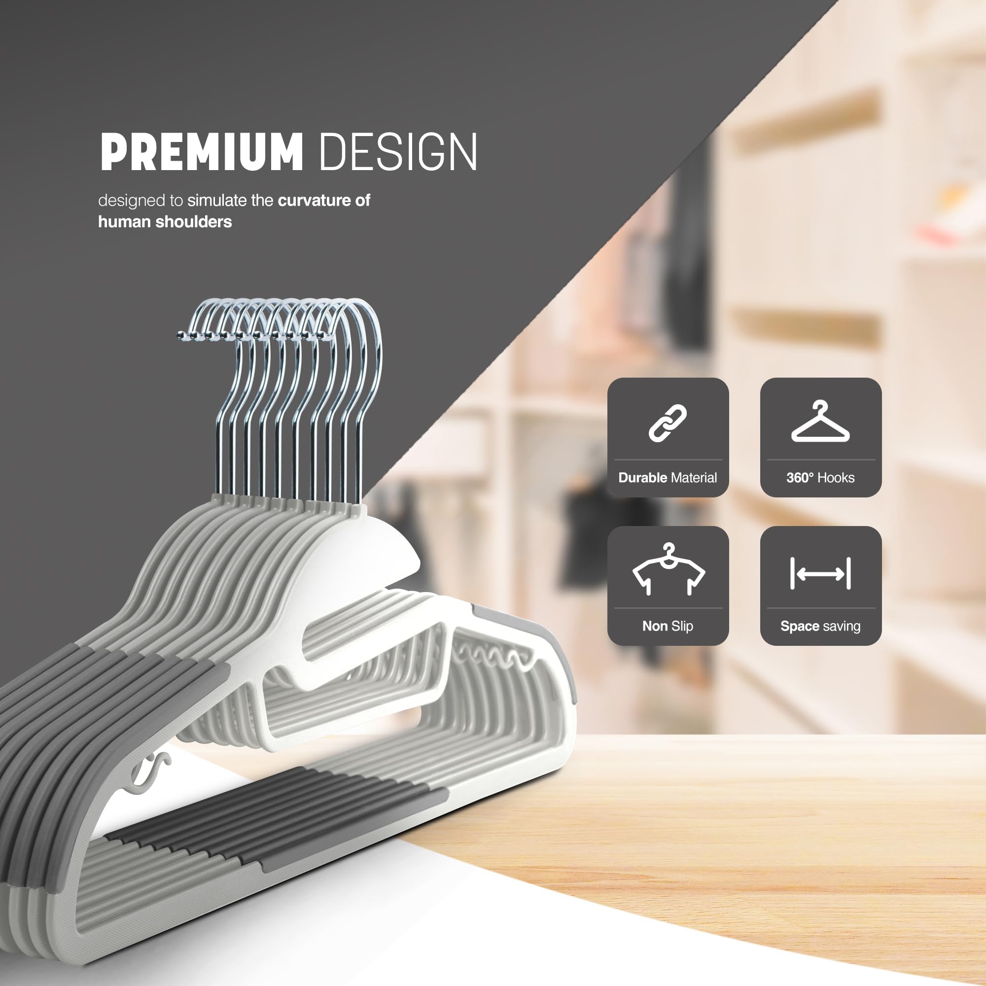 KEPLIN Confezione da 30 grucce antiscivolo, resistenti, design sottile per risparmiare spazio, girevoli a 360°, organizer per cravatte, ganci per cinghie e apertura a forma di S (bianco)