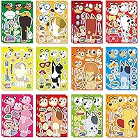 24 Sheets Cartoon Make a Face Stickers, Make Your Own DIY Stickers for Kids, Art Crafts Suitable for Birthday Party Supplies Gifts (Dog)