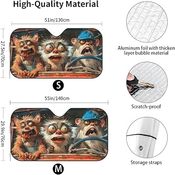 Monster Driving Windshield Sun Shade, Front Window Sunshade Cover Sun Visor Shield Foldable Uv Ray Reflector for Car SUV Truck