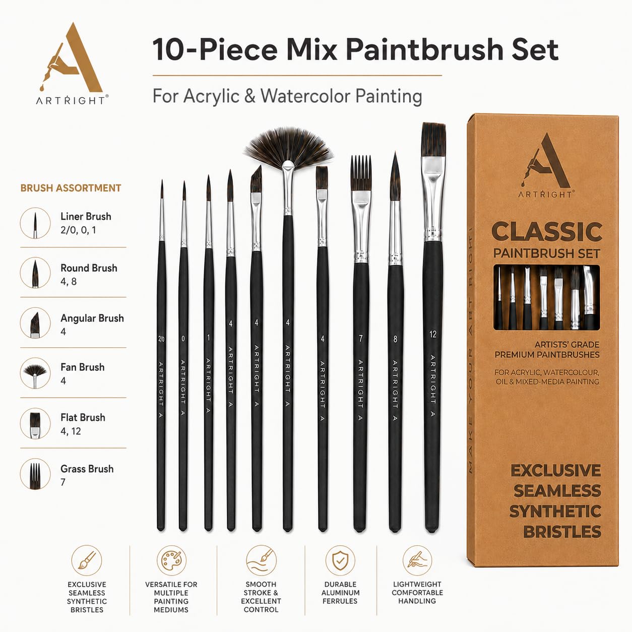 ArtRight 65 Pcs Professional Painting Kit - Art Kit for Painting (Paint Brushes Set of 10-1 Feet Easel Stand - Painting Palette - Set of 12 Artist Paints - 8x10 Canvas - 40 A3 & A4 Watercolor Papers) 1