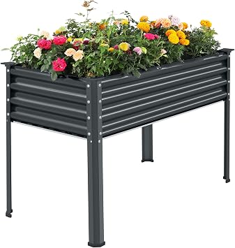 Land Guard Galvanized Raised Garden Bed with Legs, 482432in Large Metal Elevated Raised Planter Box with Drainage Holes for Backyard, Patio, Balcony, 700lb CapacityGrey......