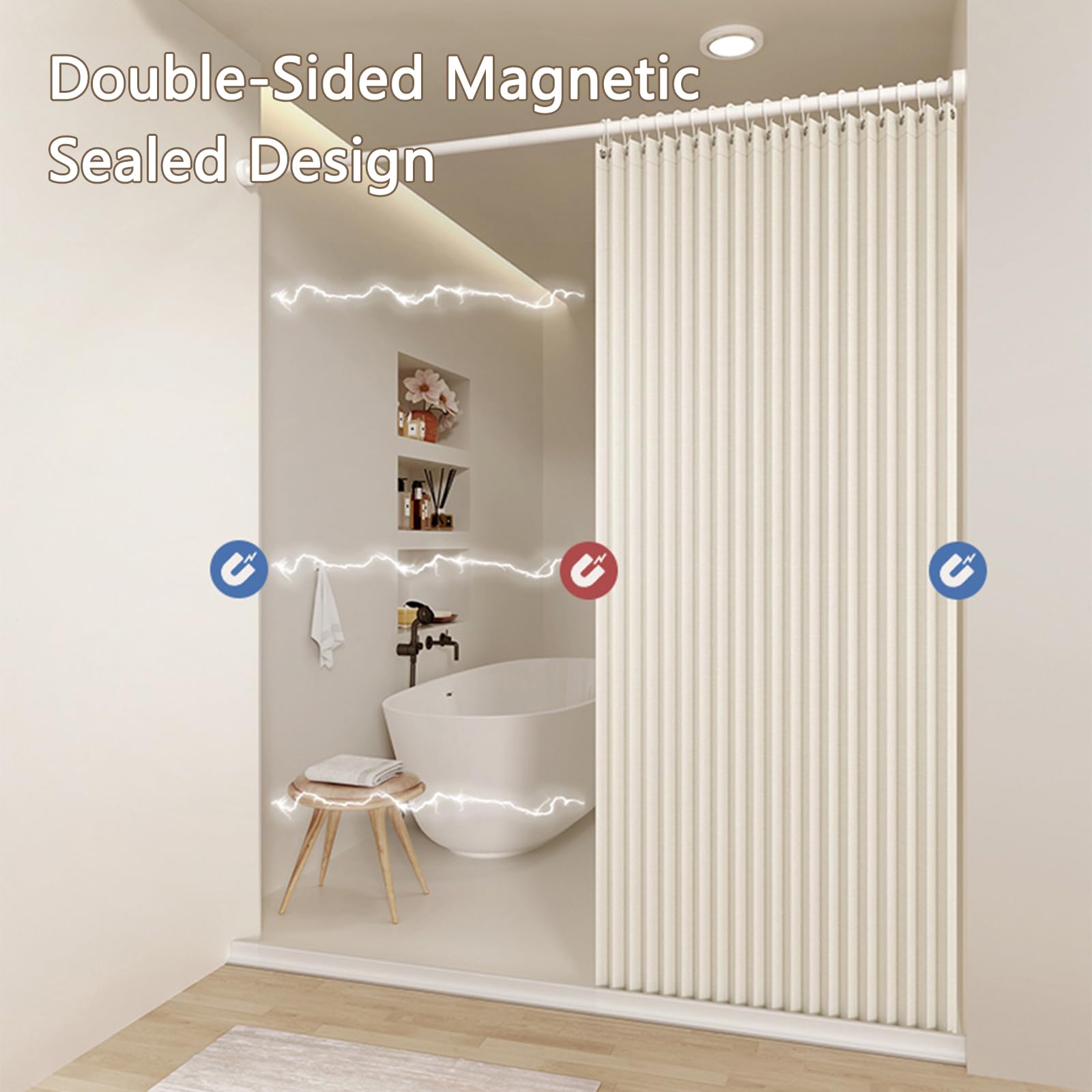 Tenda da doccia, impermeabile, pieghevole, in tessuto spesso e resistente, per bagno, 183 x 183 cm (larghezza x altezza), beige