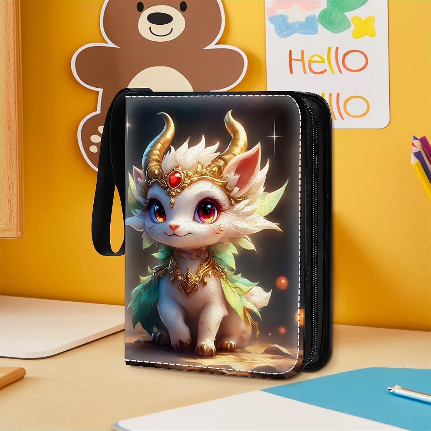 Card Binder 400 Pockets, 50 Sleeves Large Binder Trading Cards Holder 4 Pocket, Storage Organizer, Album Folder Case Protector Collector Gift Green Cartoon Cute Dragon