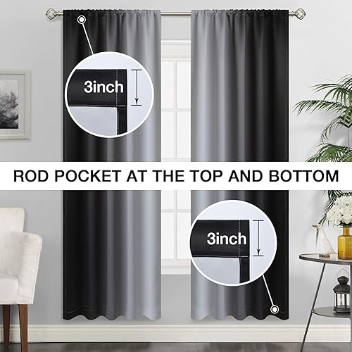 Miniatura 2 de SimpleHome Cortinas degradadas para oscurecer la habitación de la sala de estar, con bolsillo para barra, gradiente de negro a blanco grisáceo, con