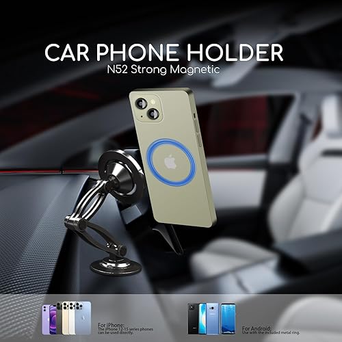 Miniatura 2 de Soporte de teléfono para automóvil Mag-Safe, brazo magnético de 3 ejes ajustable de 1080 para tablero de instrumentos y parabrisas, base adhesiva