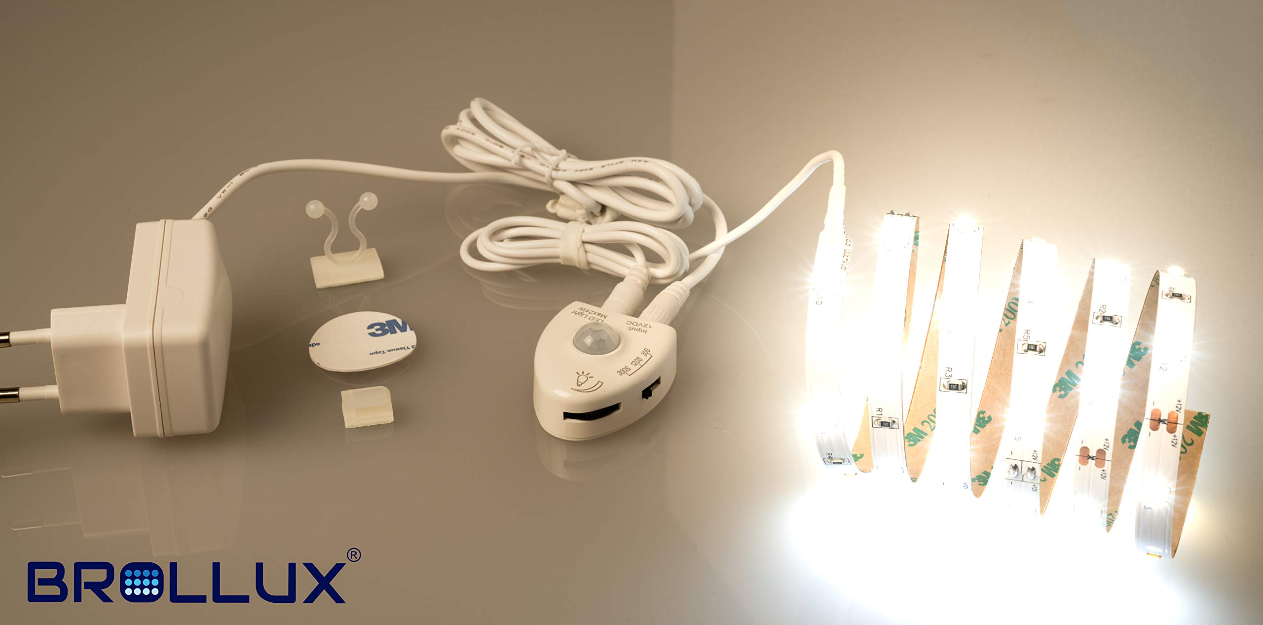 LUXJET Led-bedlicht met bewegingssensor, bedlichtstrip, nachtlampje, babystopcontact, strepen, dimbaar, bewegingsmelder, lichtstrip, babybed, warm wit