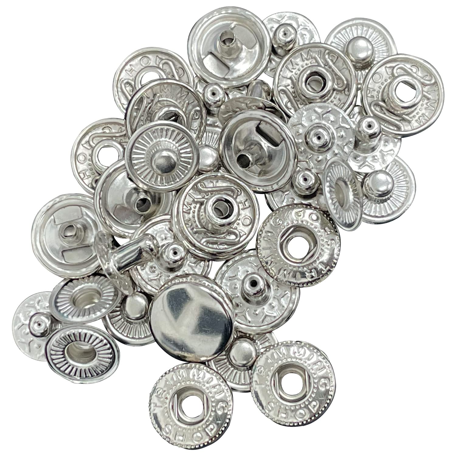 Trimming Shop 12mm S Spring Press Studs 4 Part, Durable and Lightweight, Metal Snap Buttons Fasteners for Jackets, DIY Leathercrafts, Sewing Clothing, Purses, Silver, 10pcs